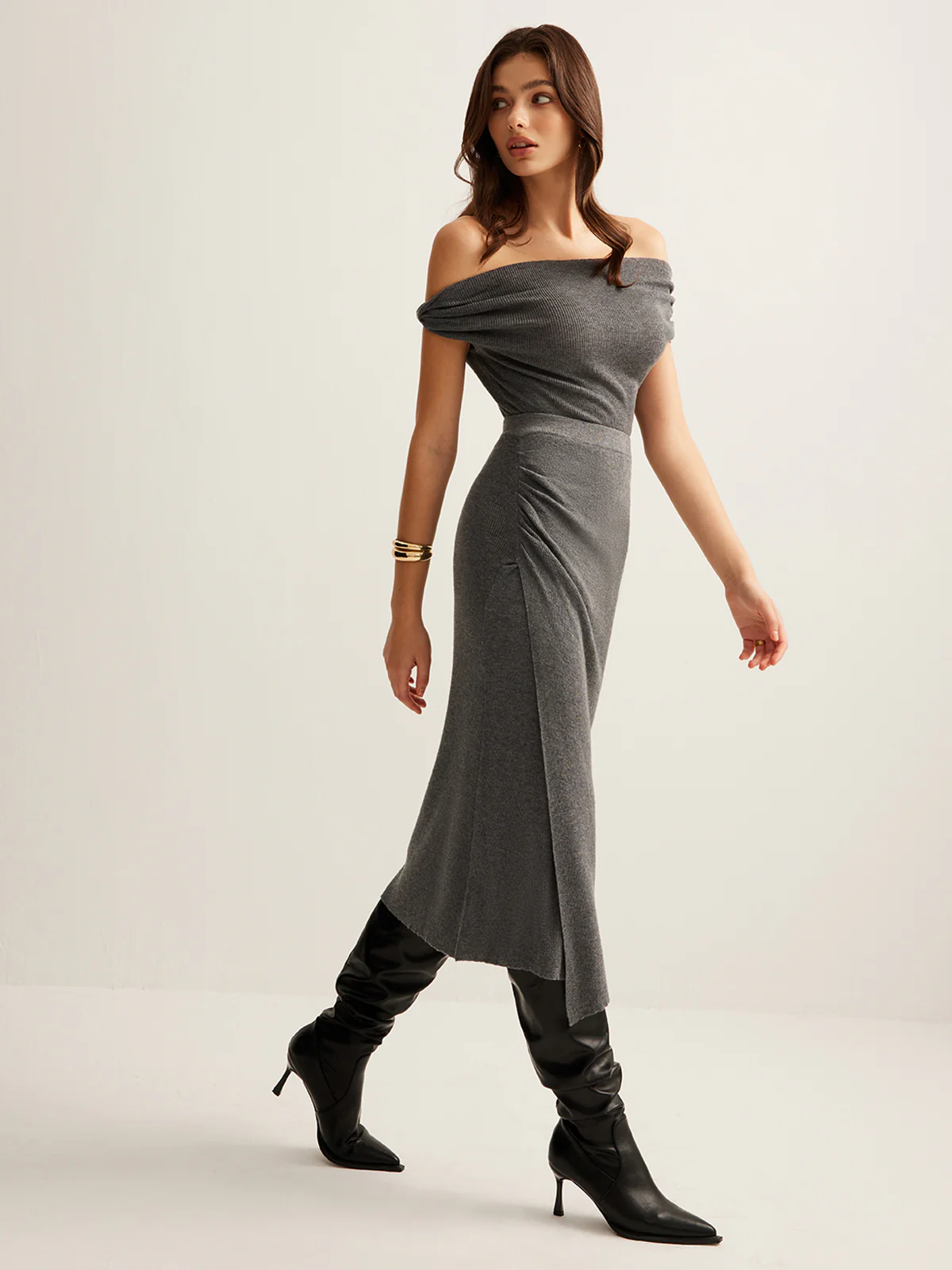 Wool-Blend Ruched Sweater Skirt Set - Image 2