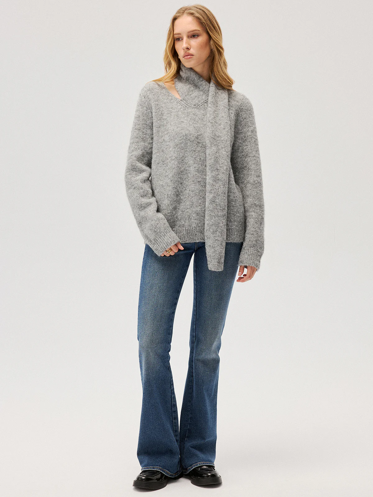 Wool-Blend Scarf-Attached Sweater - Image 4
