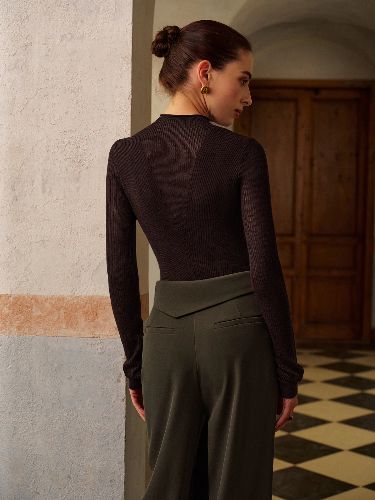 Wool-Blend Semi-Sheer Ribbed Knit Top - Image 6