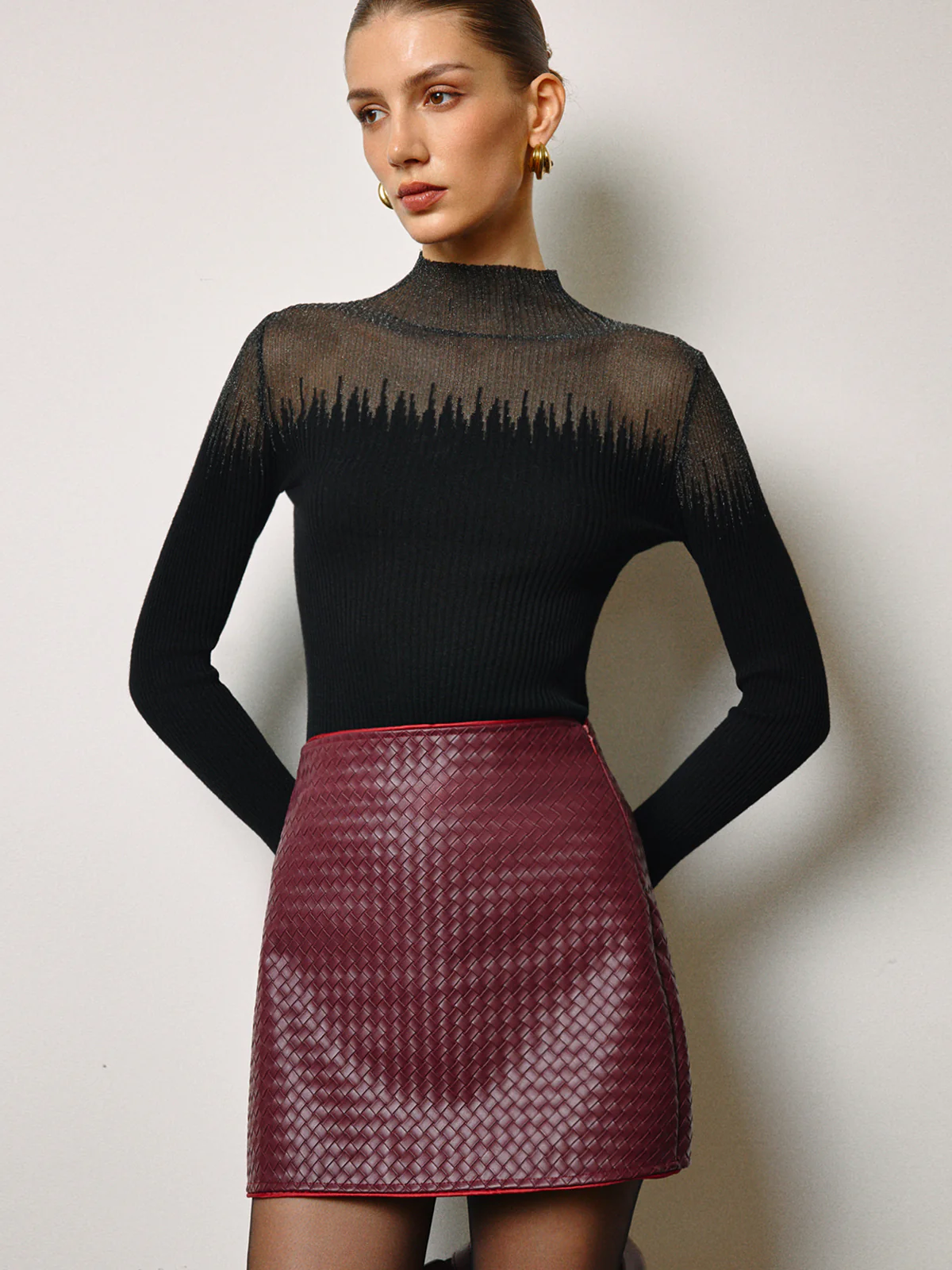 Wool-Blend Sheer-Detail Slim Knit Top - Image 2