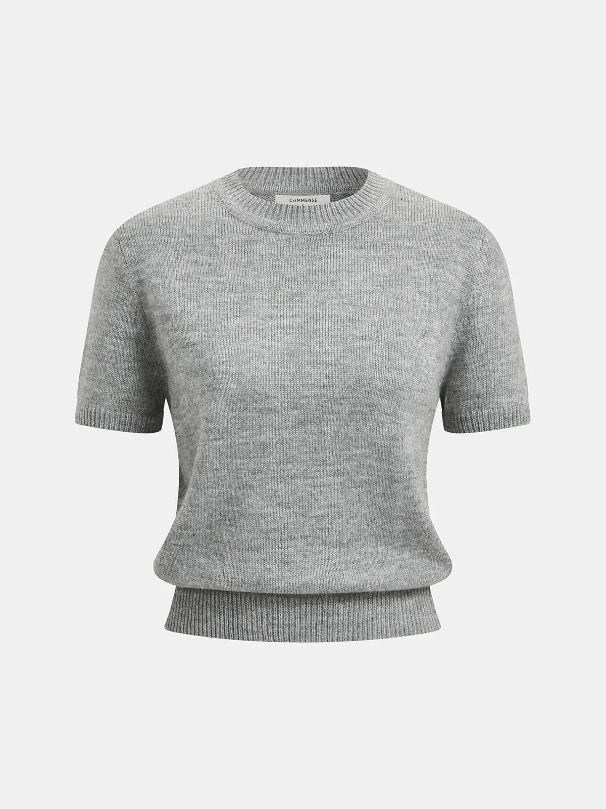 Wool-Blend Short-Sleeve Crew Neck Sweater