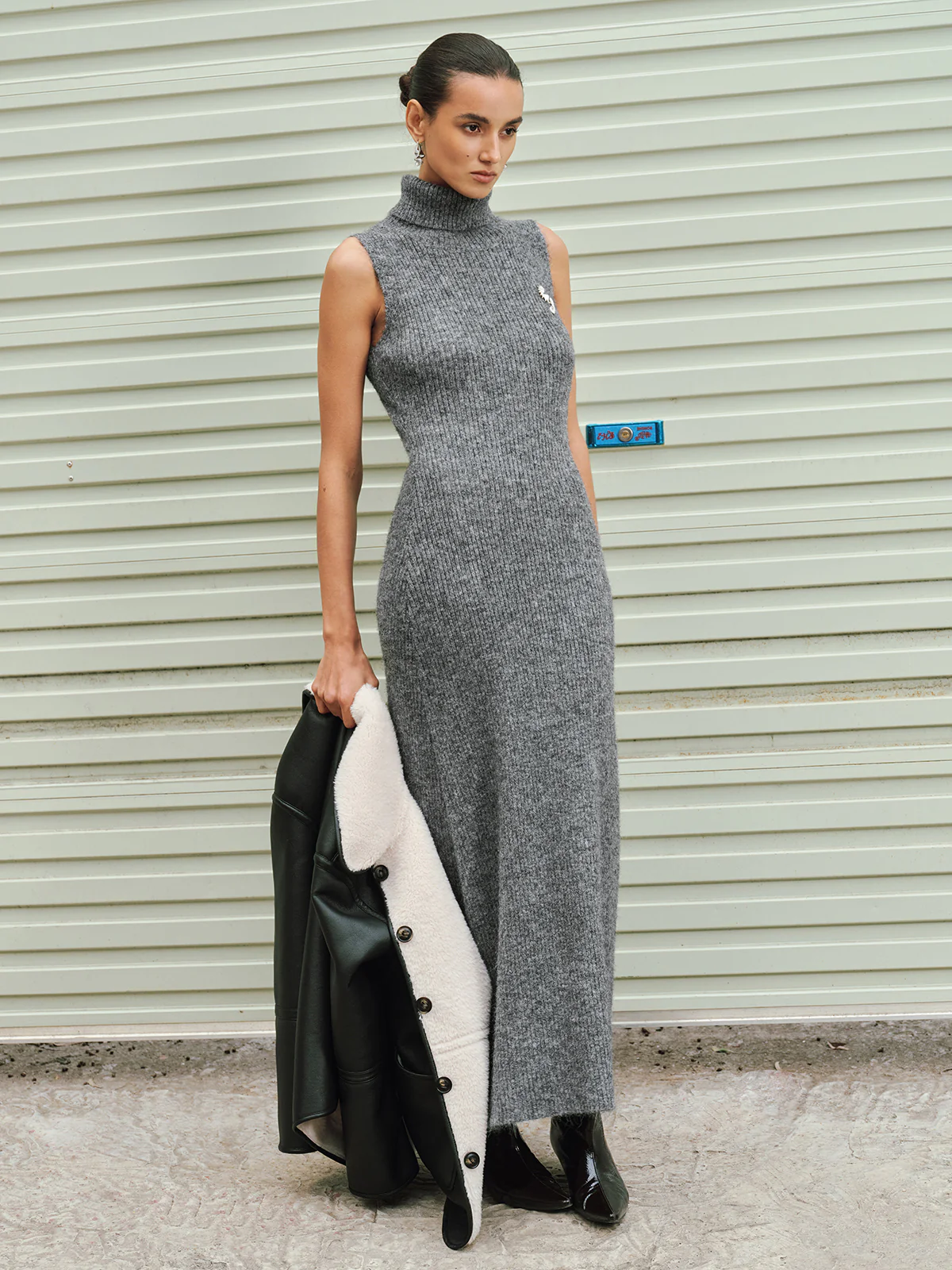 Wool Blend Sleeveless Turtleneck Sweater Dress - Image 3