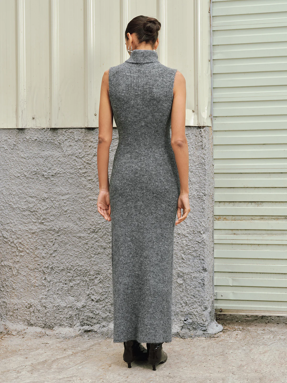 Wool Blend Sleeveless Turtleneck Sweater Dress - Image 5