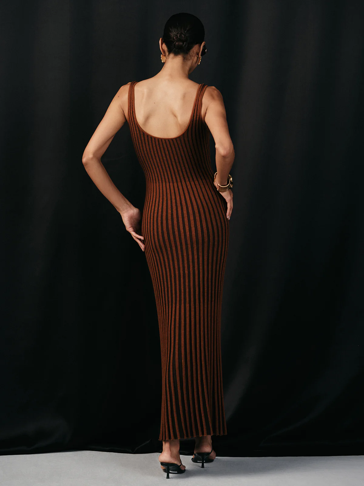 Wool Blend Striped Knit V-Neck Midi Dress - Image 2
