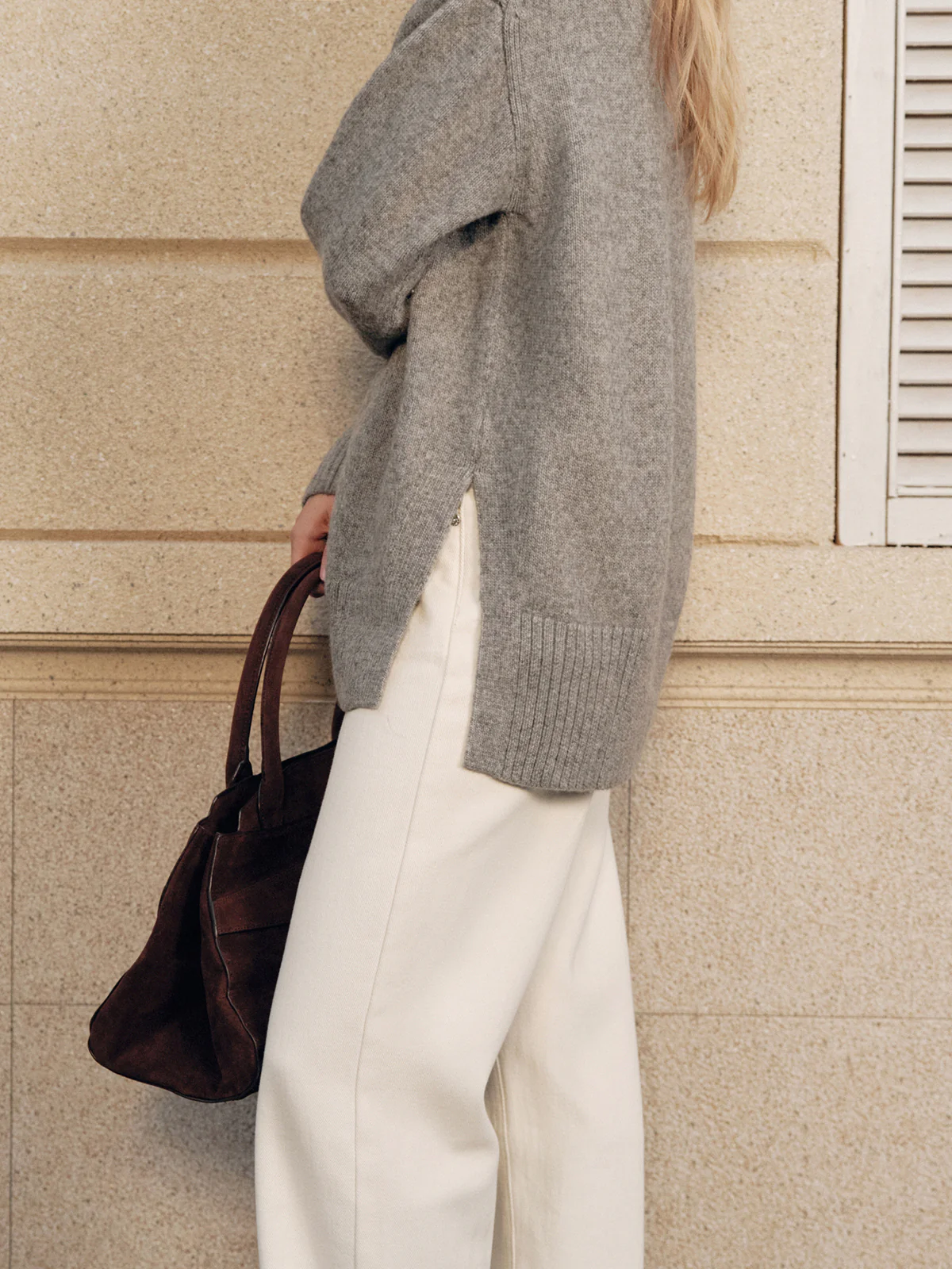 Wool Blend Turtleneck Side Slit Sweater - Image 2