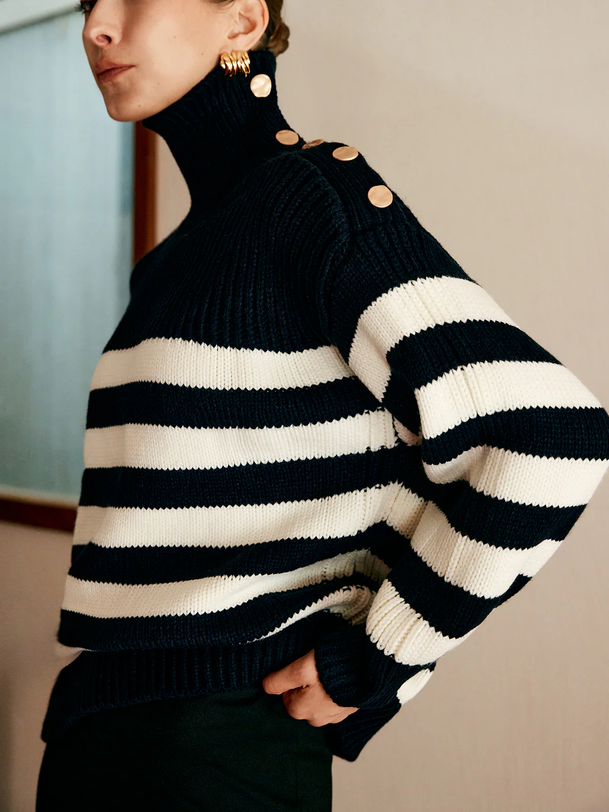 Wool-Blend Turtleneck Striped Sweater - Image 2