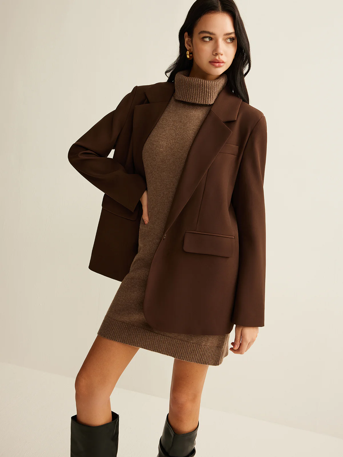 Wool-Blend Turtleneck Sweater Dress Without Belt - Image 3