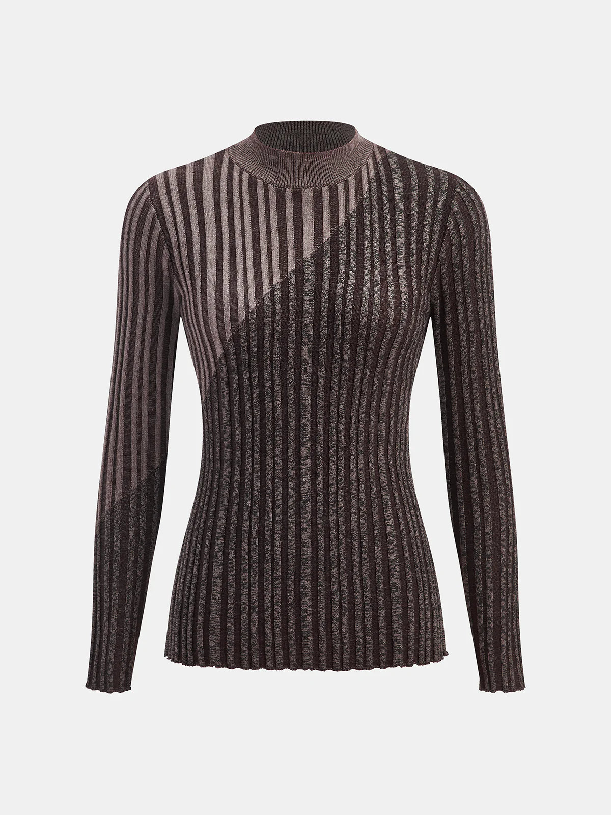 Wool Blend Two-Tone Mock Neck Knit Top - Image 2