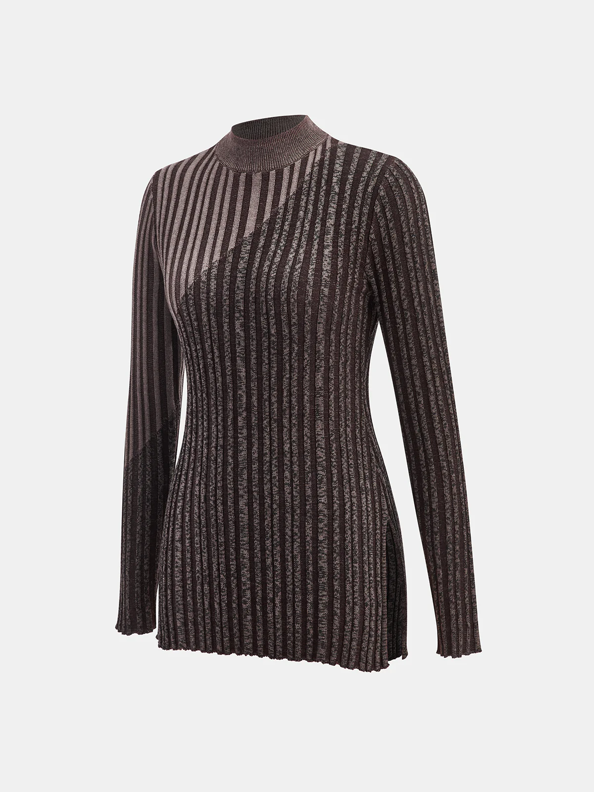 Wool Blend Two-Tone Mock Neck Knit Top - Image 4