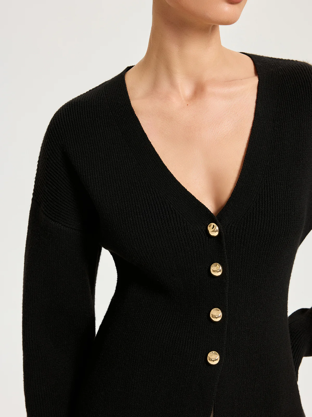Wool-Blend V-Neck Button Cardigan - Image 2