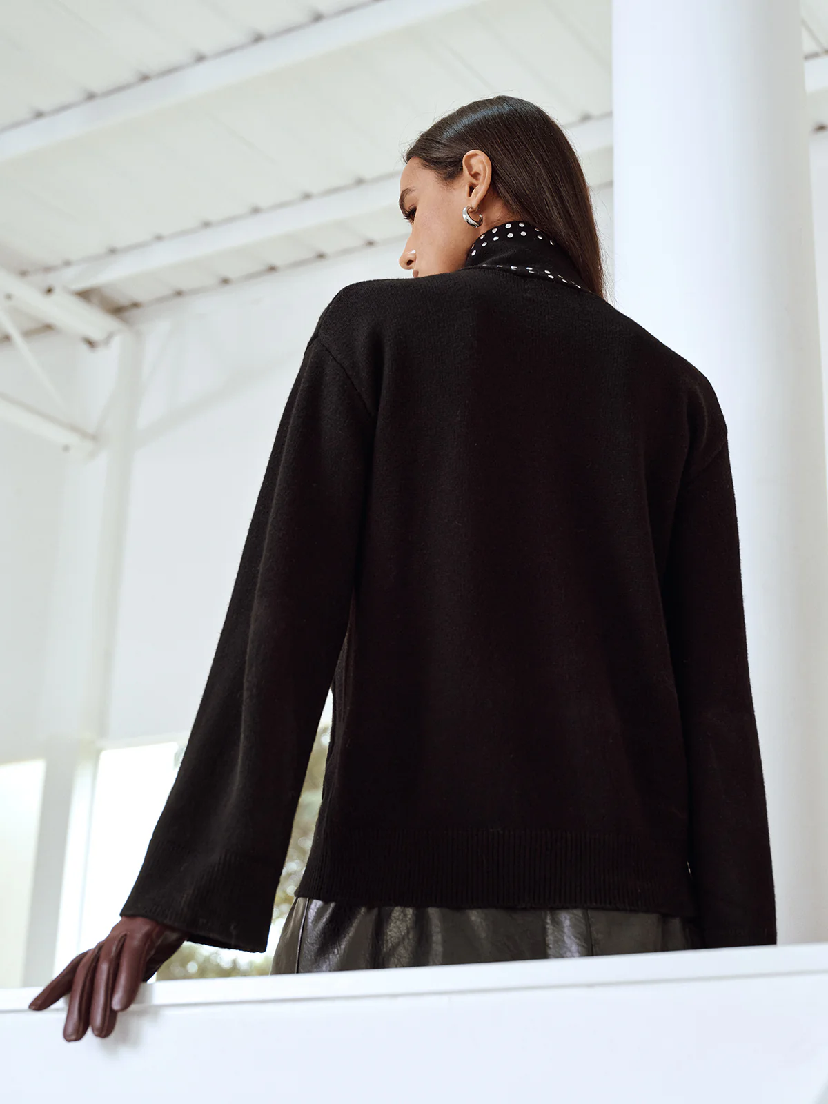 Wool Blend V-Neck Cardigan with Studded Scarf - Image 6