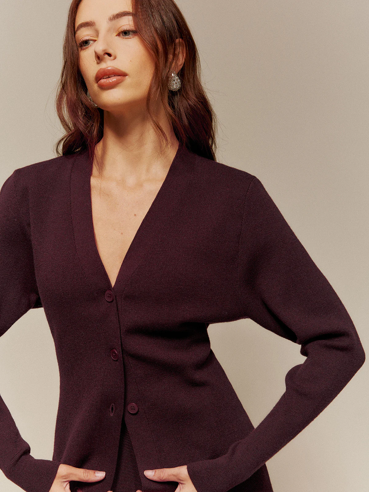 Wool-Blend V-Neck Button Cardigan - Image 2
