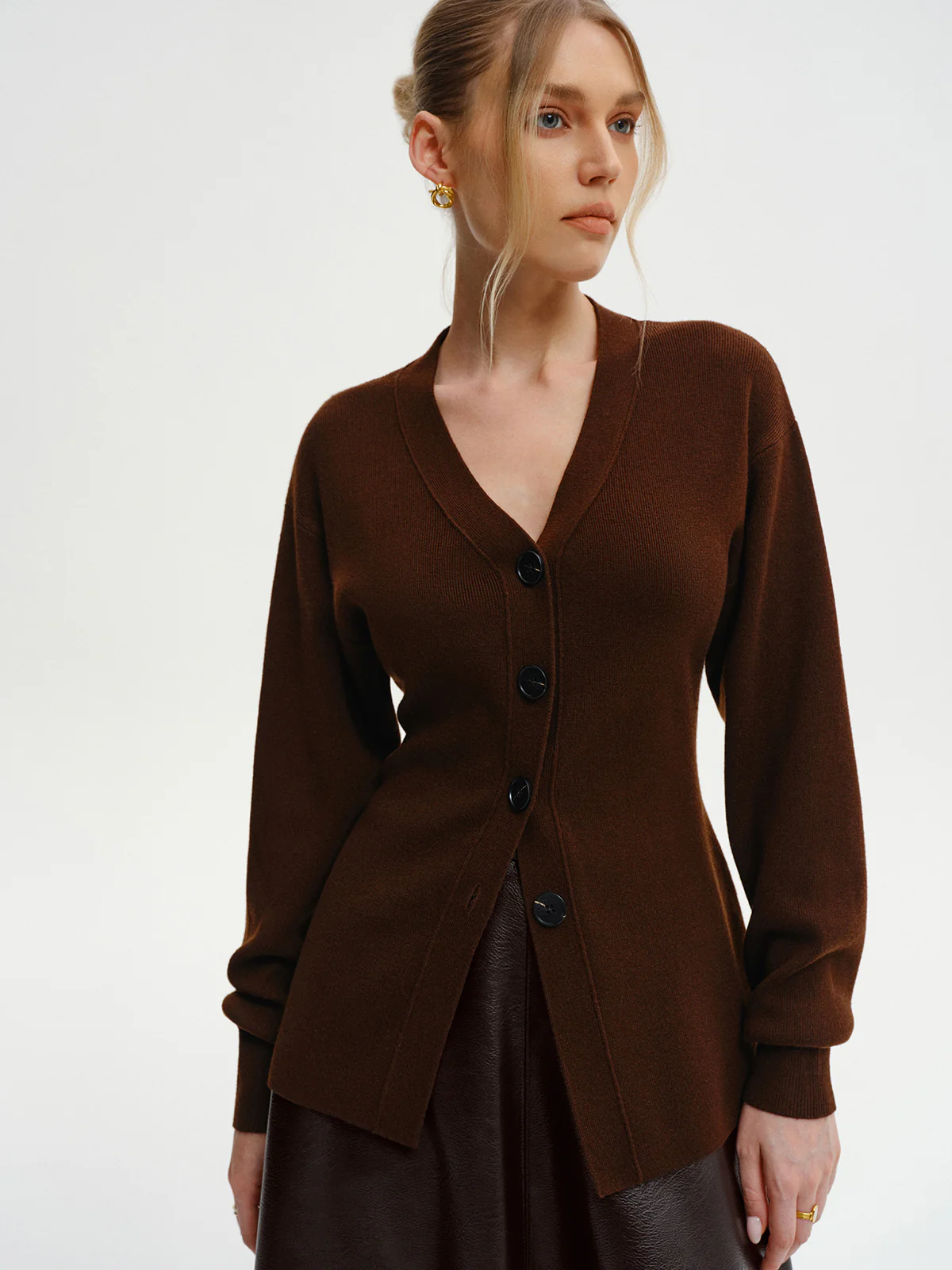 Wool-Blend V-Neck Button-Down Cardigan - Image 5