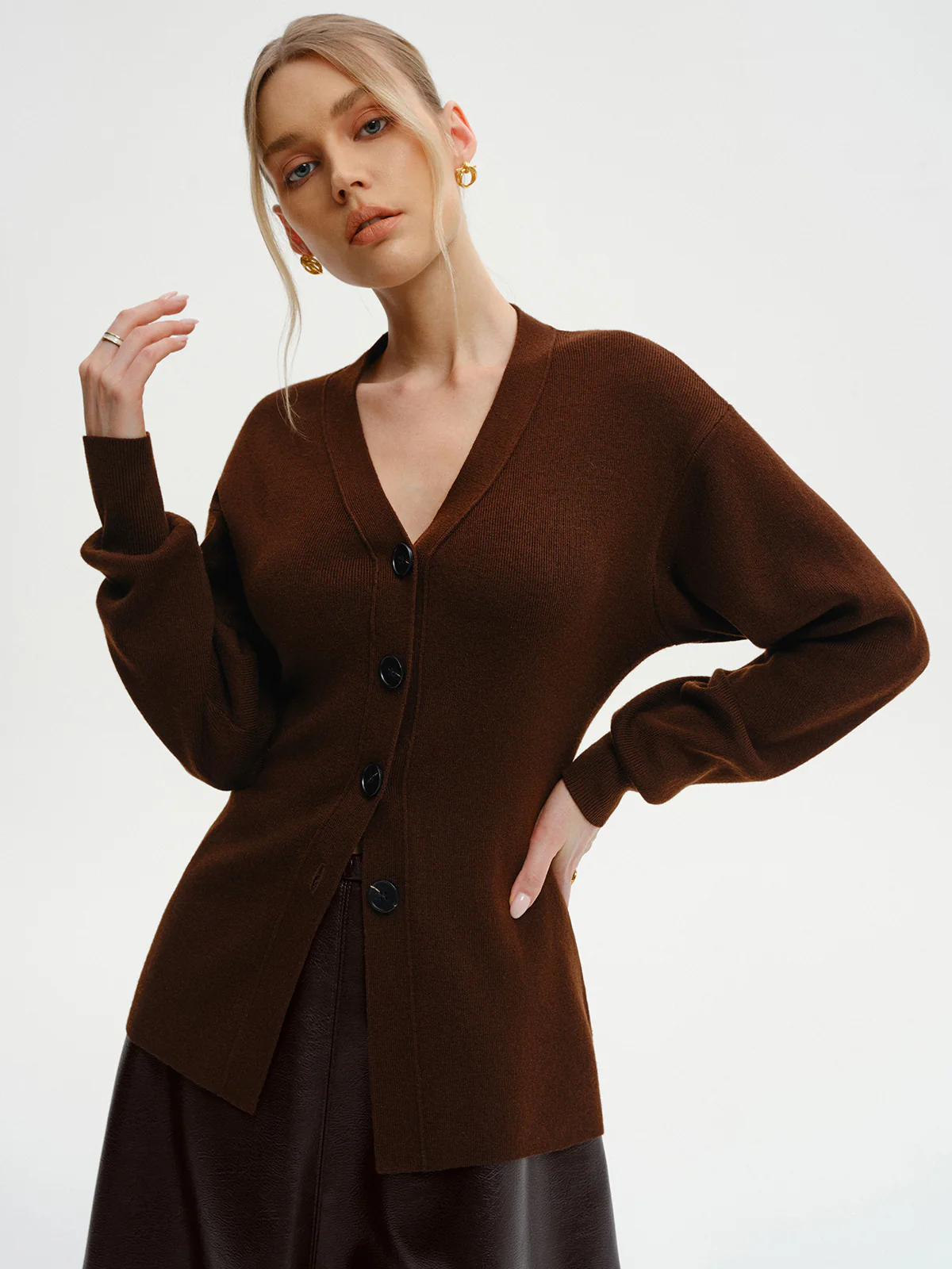 Wool-Blend V-Neck Button-Down Cardigan - Image 7