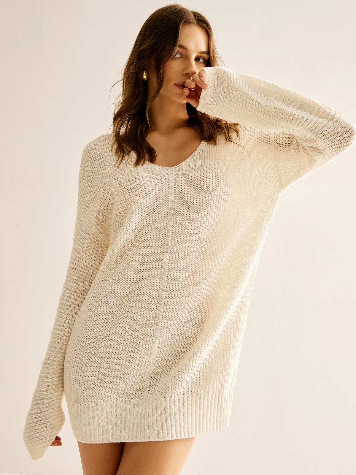 Wool-Blend V-Neck Sweater Dress Without Belt - Image 4