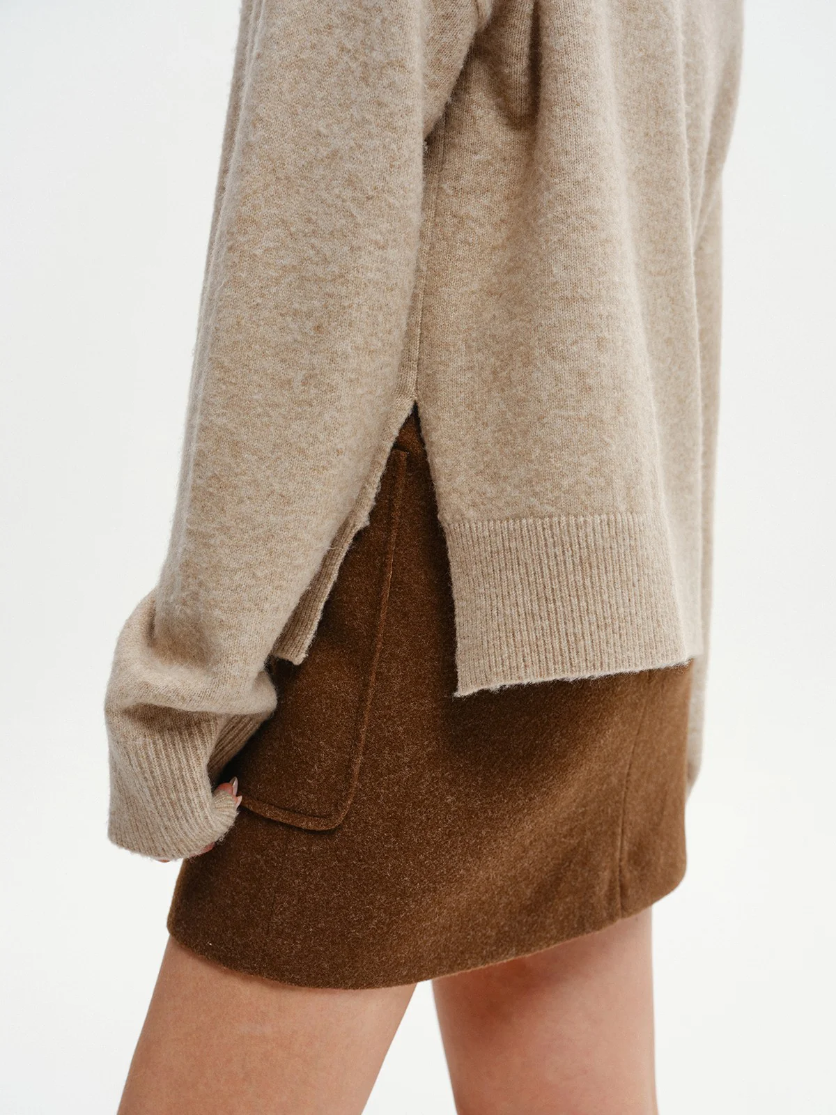 Wool-Blend V-Neck Sweater with Side Slit - Image 3