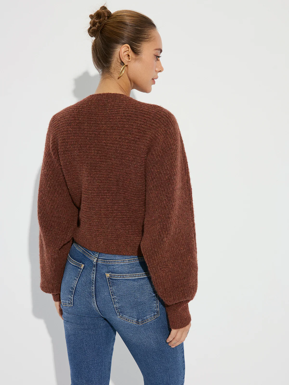 Wool Blend V-Neck Wrap Knit Top - Image 5