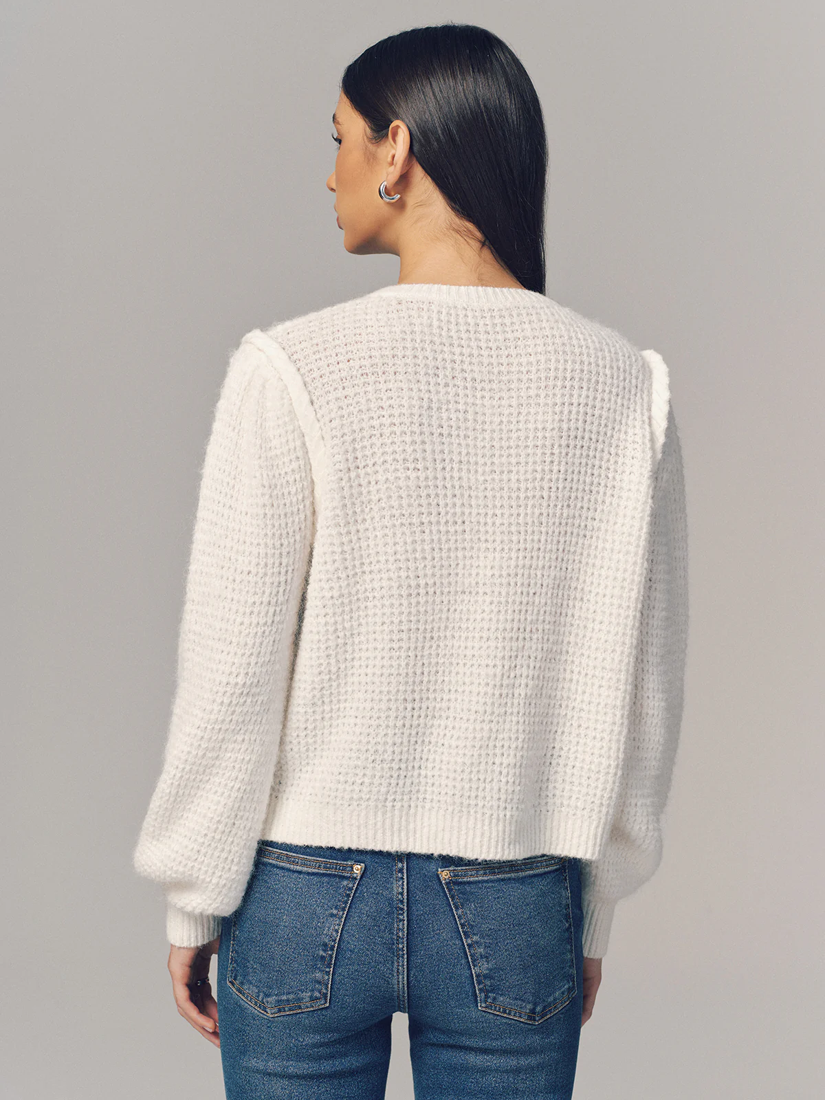 Wool Blend Waffle Knit Buttoned Cardigan - Image 6