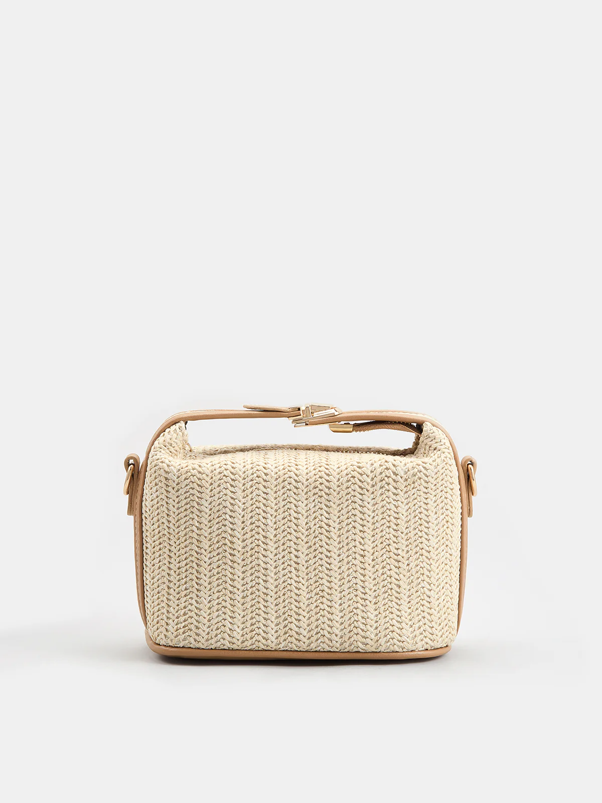 Woven Boxy Top Handle Crossbody Bag - Image 3