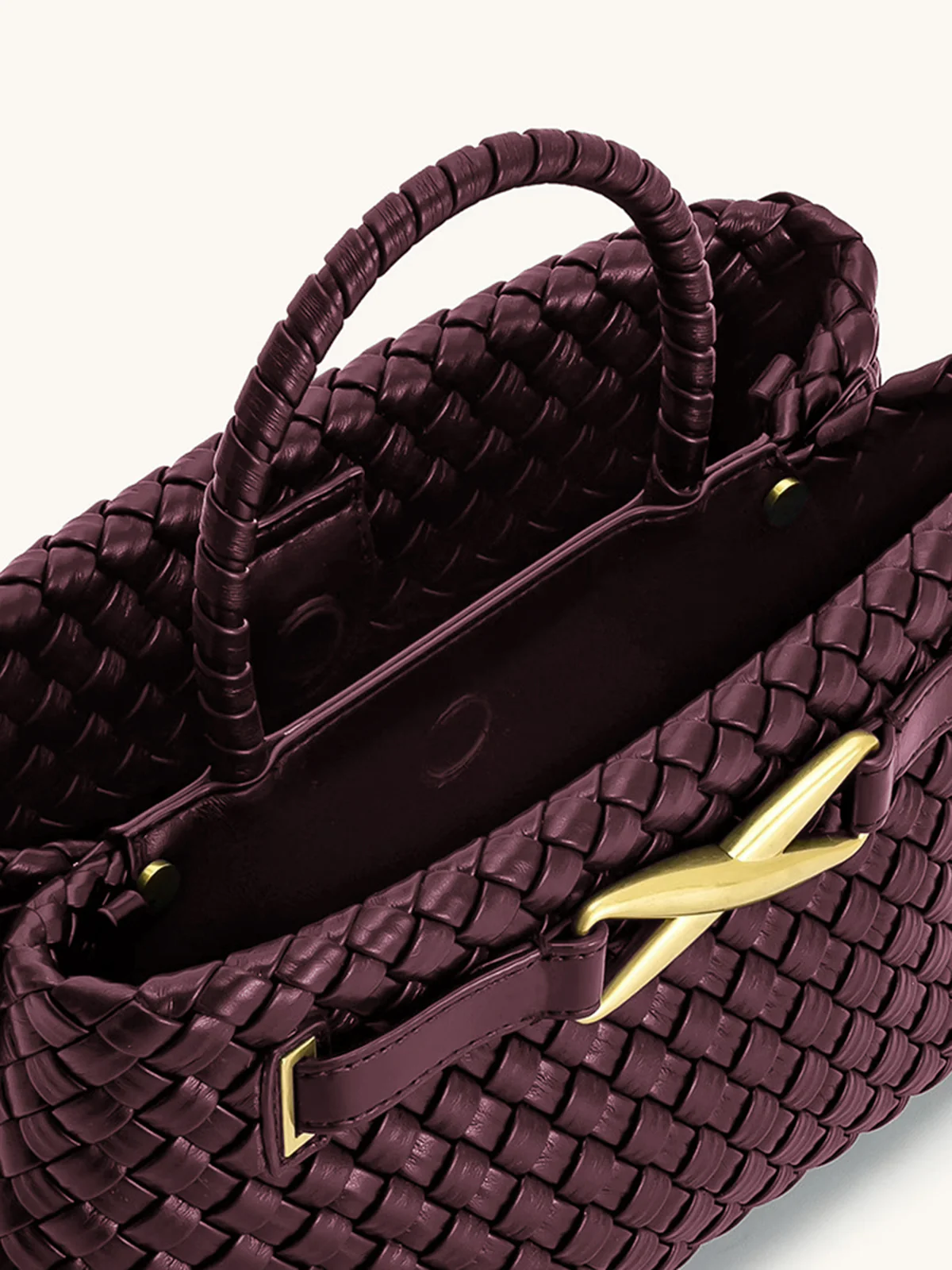 Woven Faux Leather Top Handle Bag - Image 5