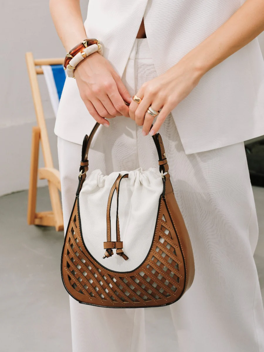 Woven Leather Drawstring Bag - Image 2