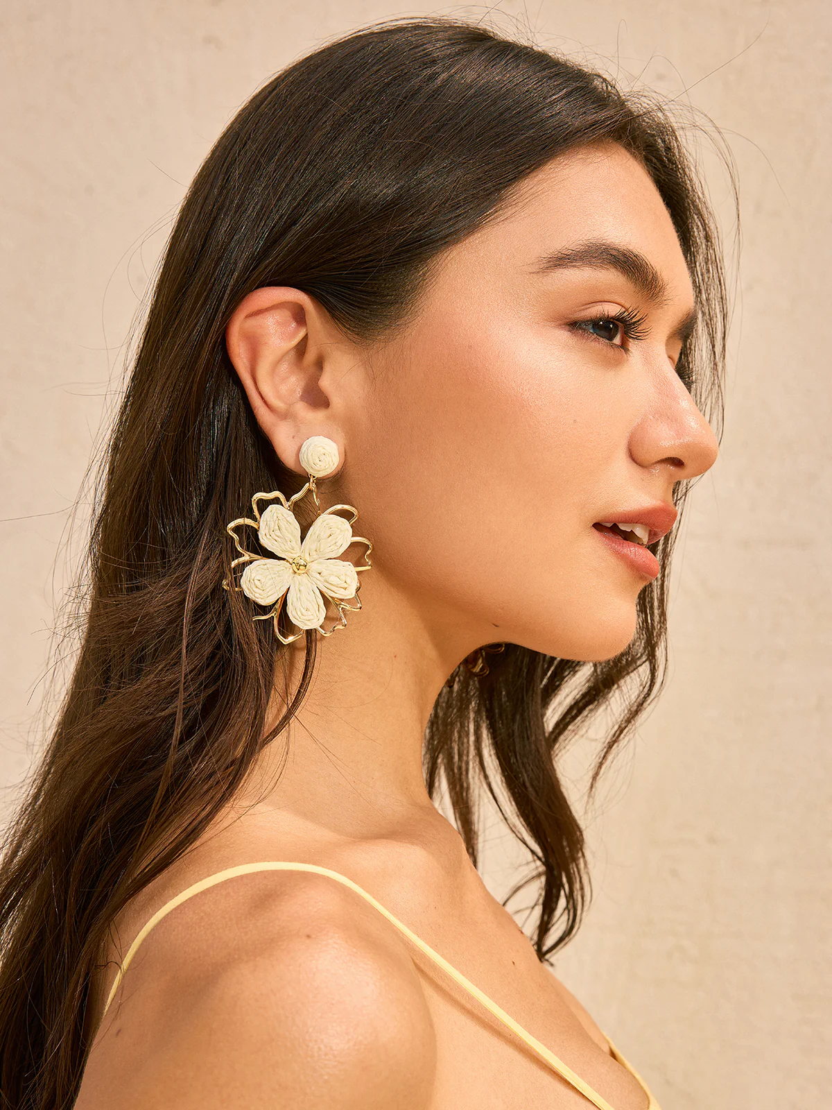 Woven Petal Outline Flower Earrings - Image 3