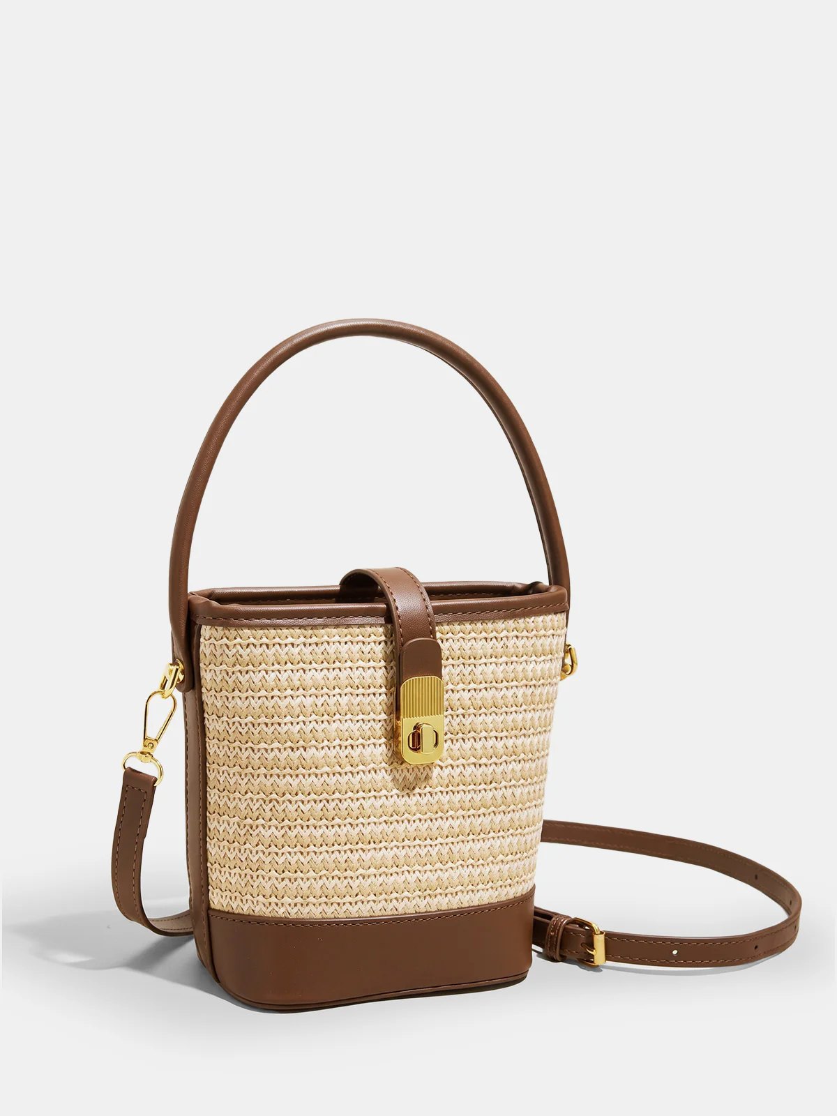 Woven Straw Bucket Crossbody Handbag - Image 2