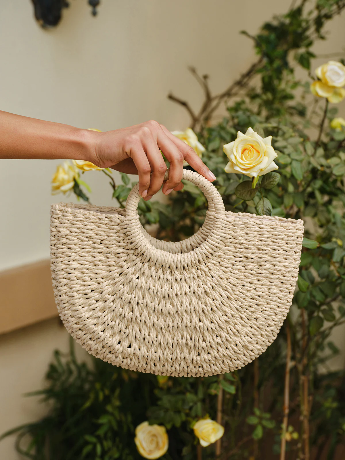 Woven Straw Half-Moon Tote Bag - Image 2