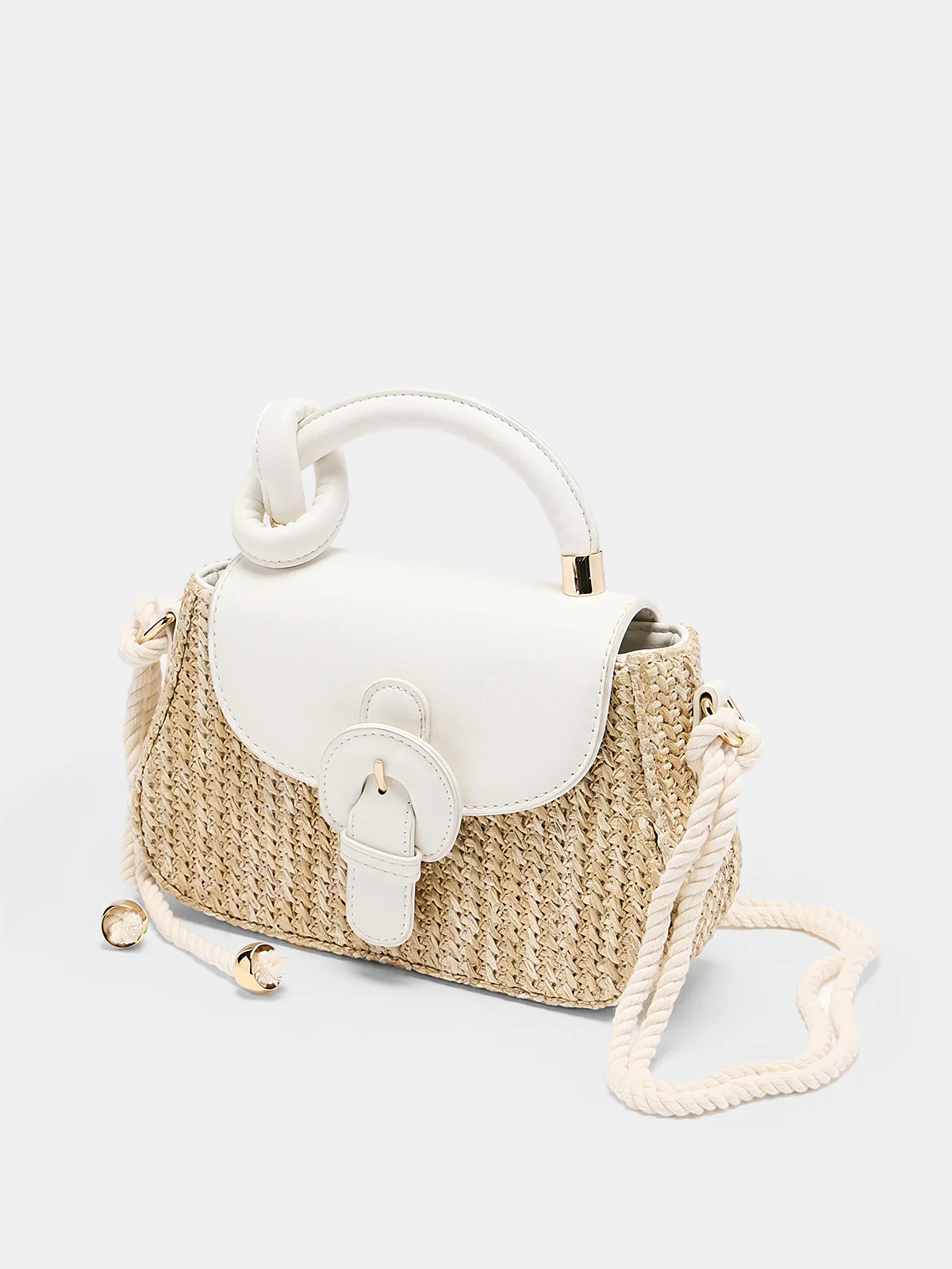 Woven Straw Top Handle Crossbody Handbag - Image 3