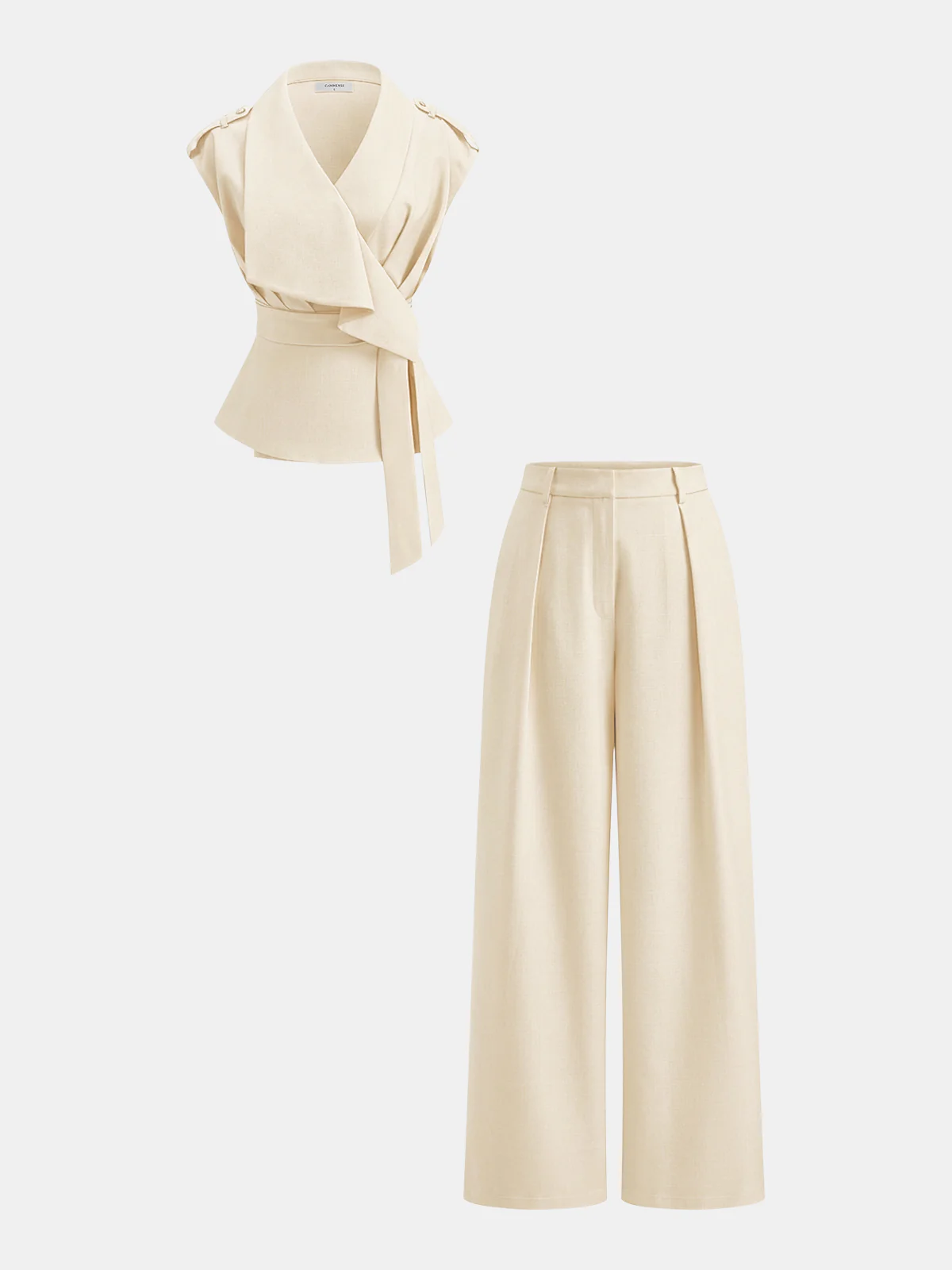Wrap Front Fitted Top & Pleated Pants Set - Image 8