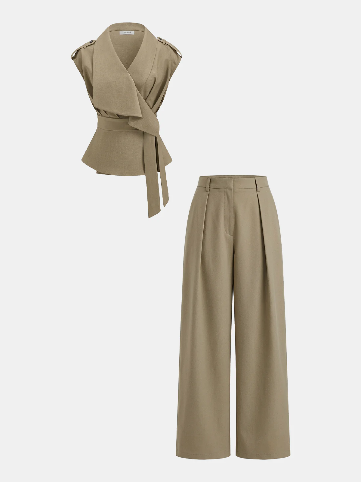 Wrap Front Fitted Top & Pleated Pants Set - Image 9