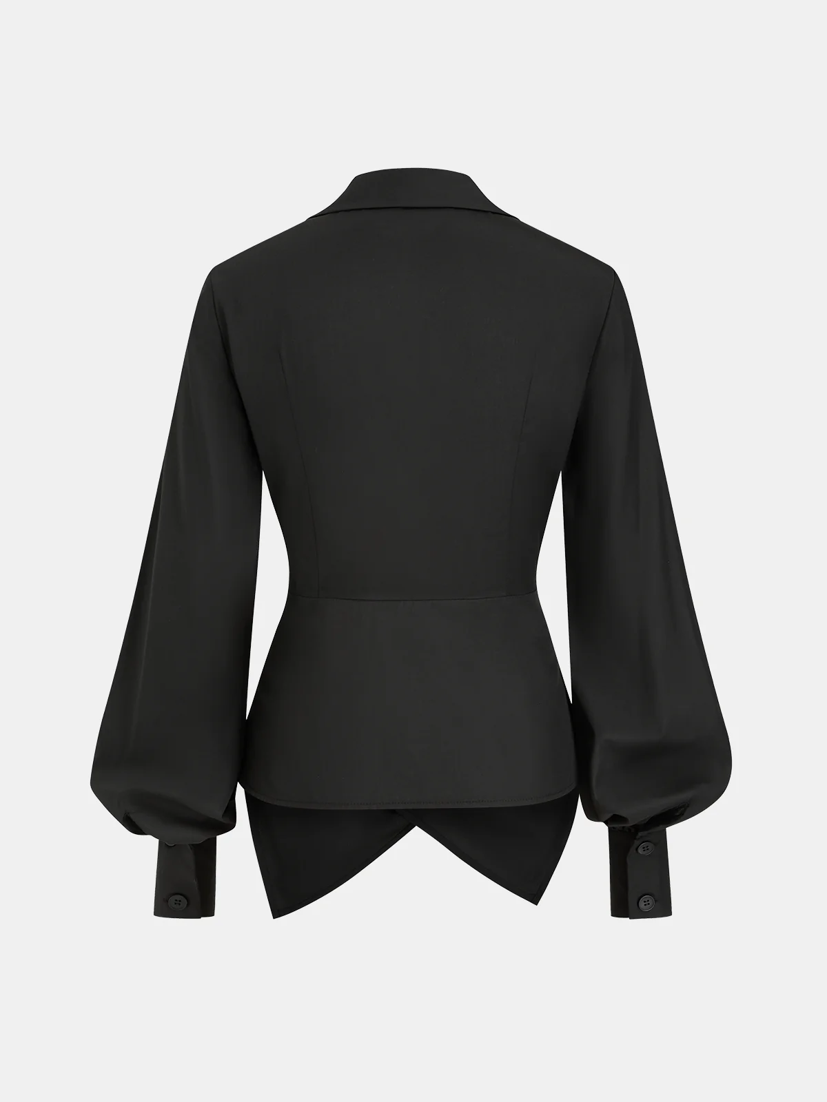 Wrap-Front Ruched Waist Balloon Sleeve Blouse - Image 2