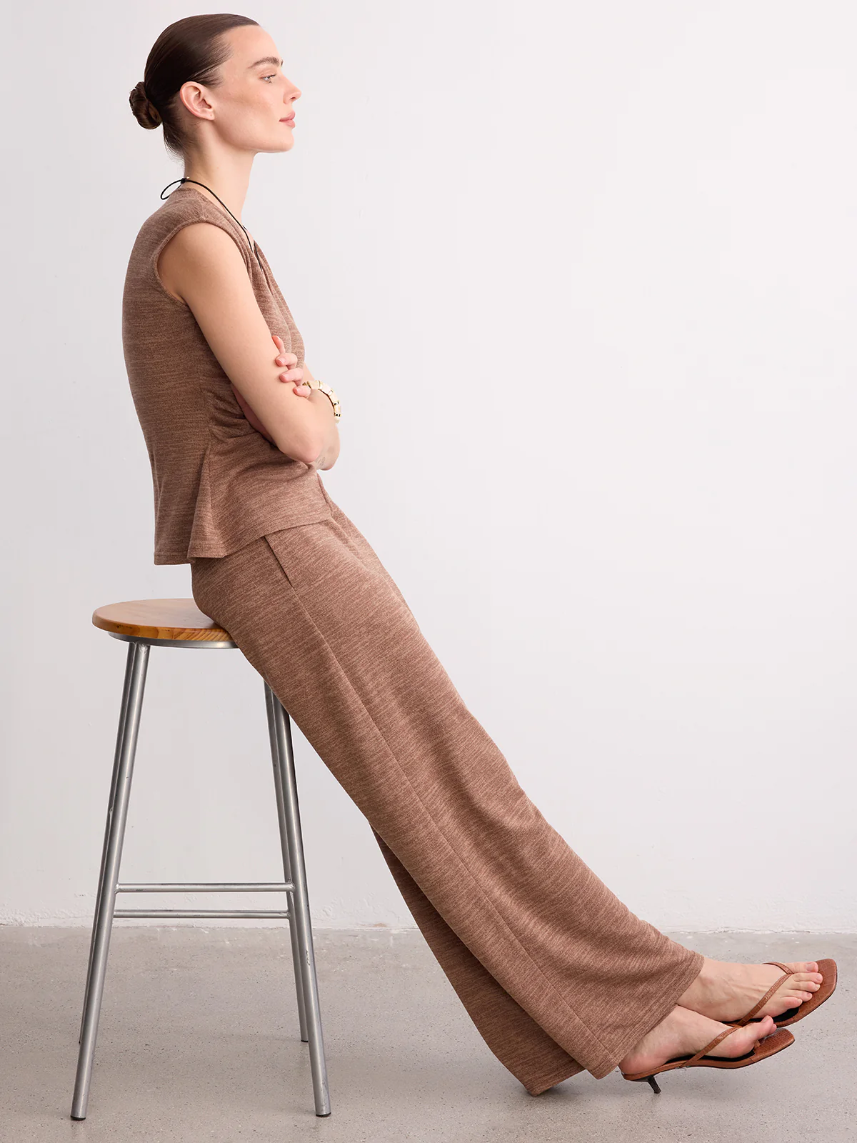 Wrap-Front Sleeveless Knit Top & Pants Set - Image 3