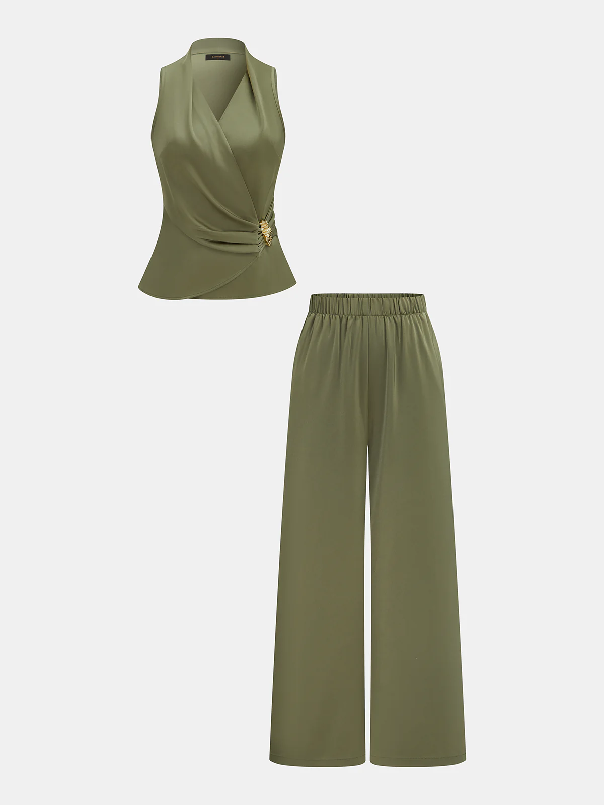 Wrap-Front Sleeveless Top & Wide-Leg Pants Set - Image 2