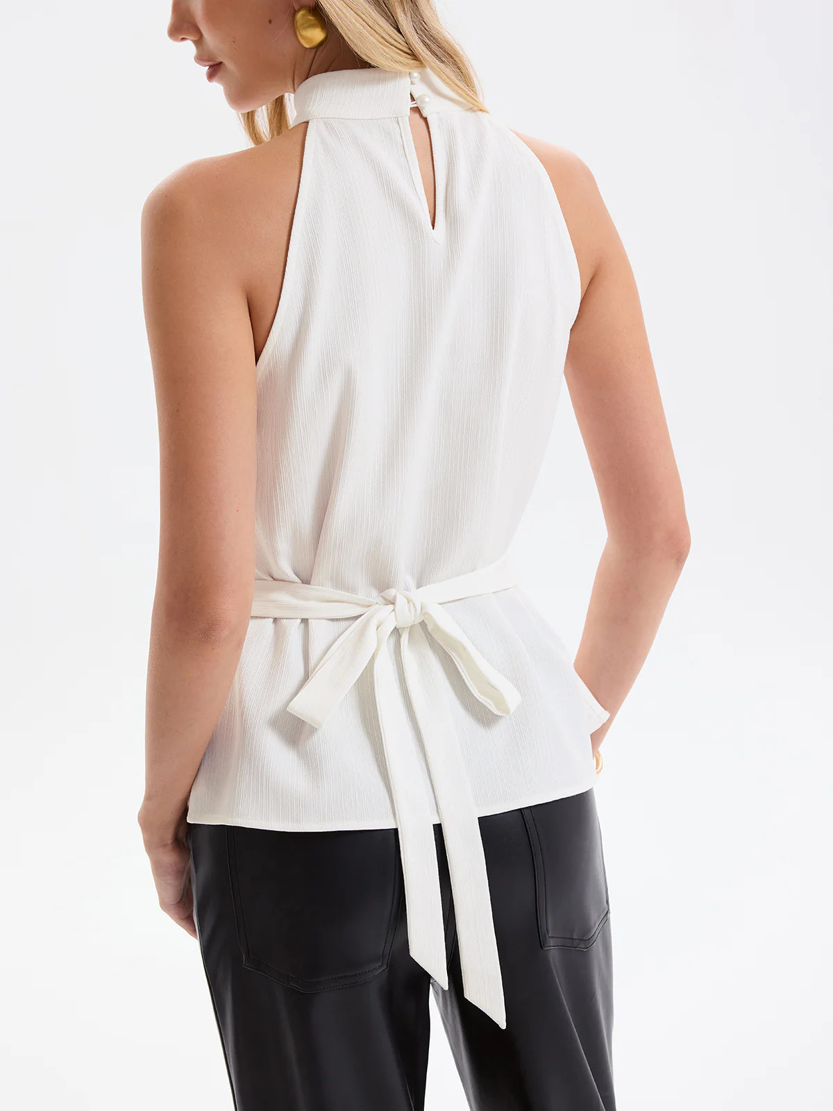 Wrap-Front Tie-Waist Sleeveless Top - Image 2