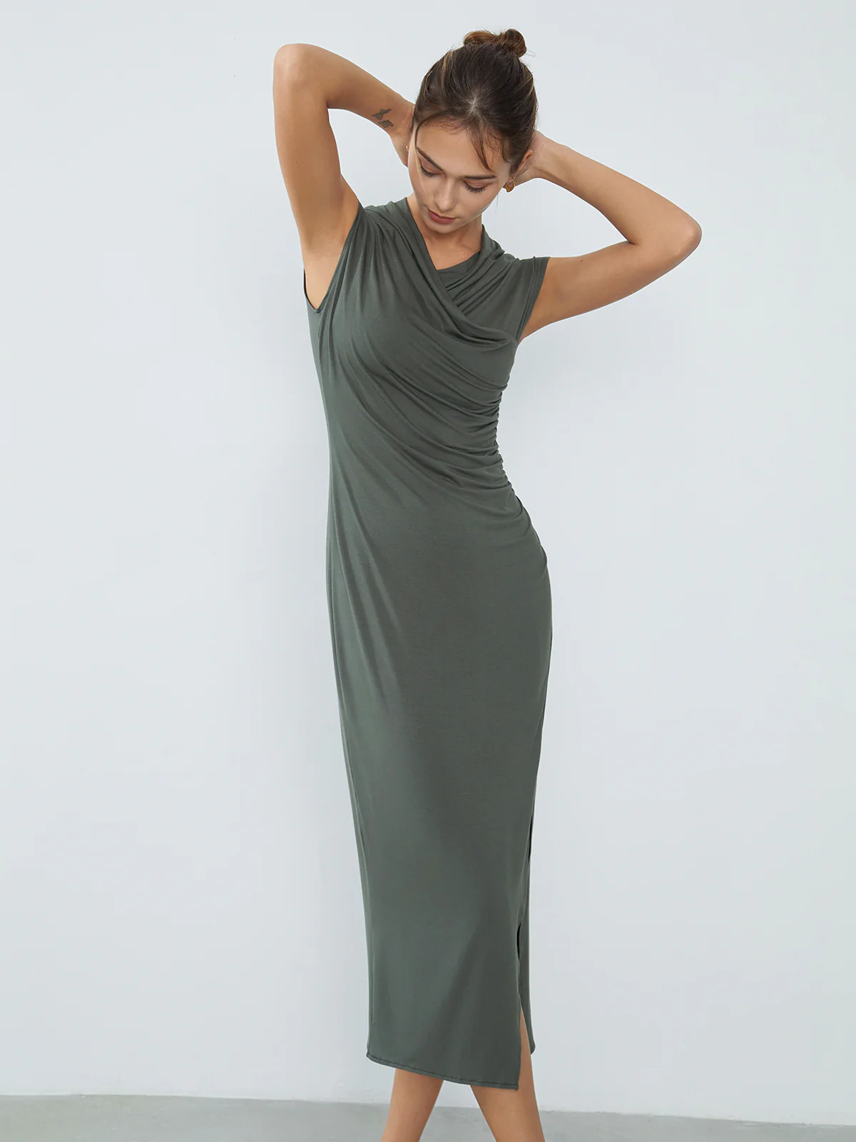Wrap Ruched Slit Long Dress - Image 2