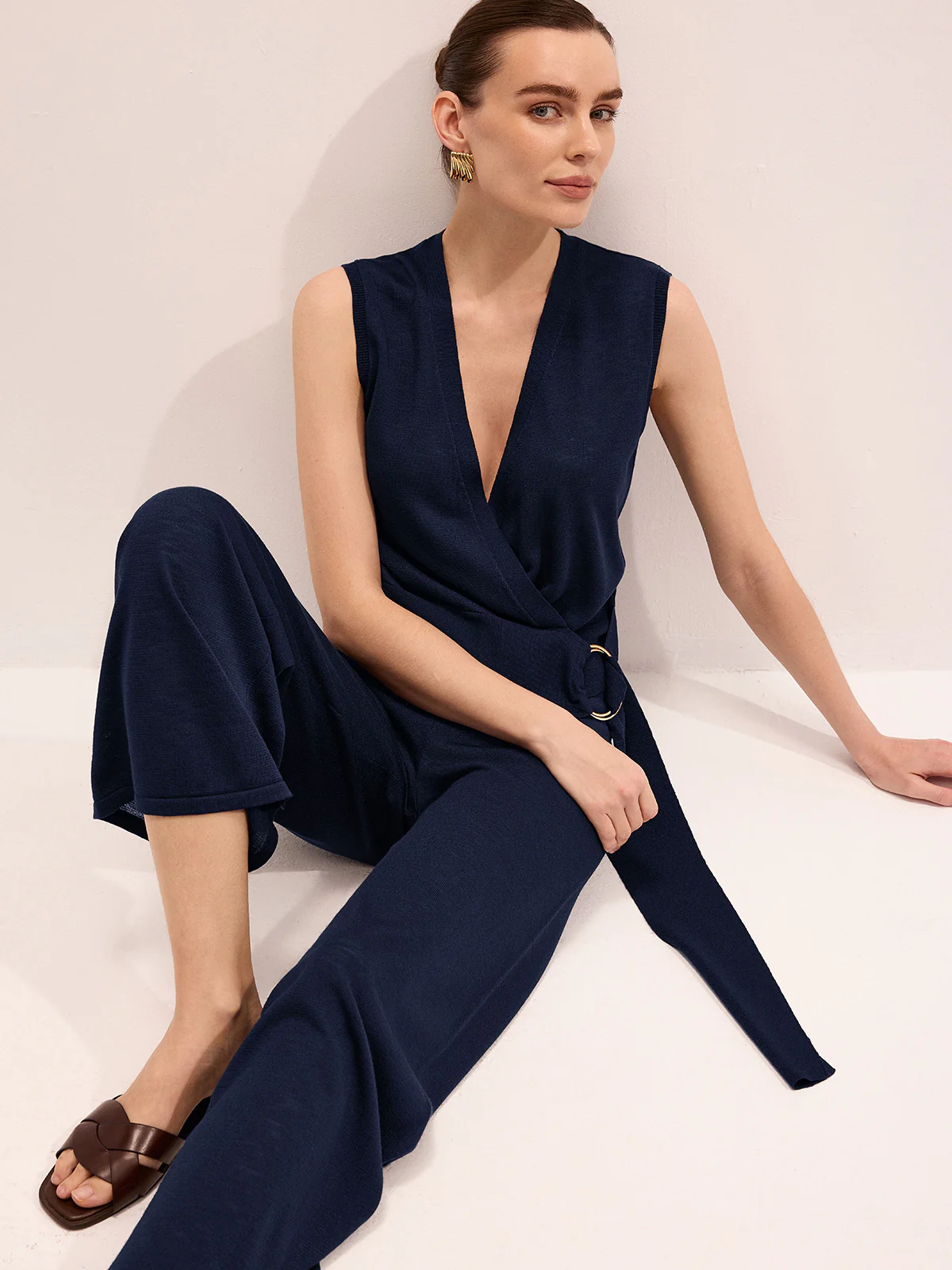 Wrap V-Neck Knit Top & Pants Set - Image 2