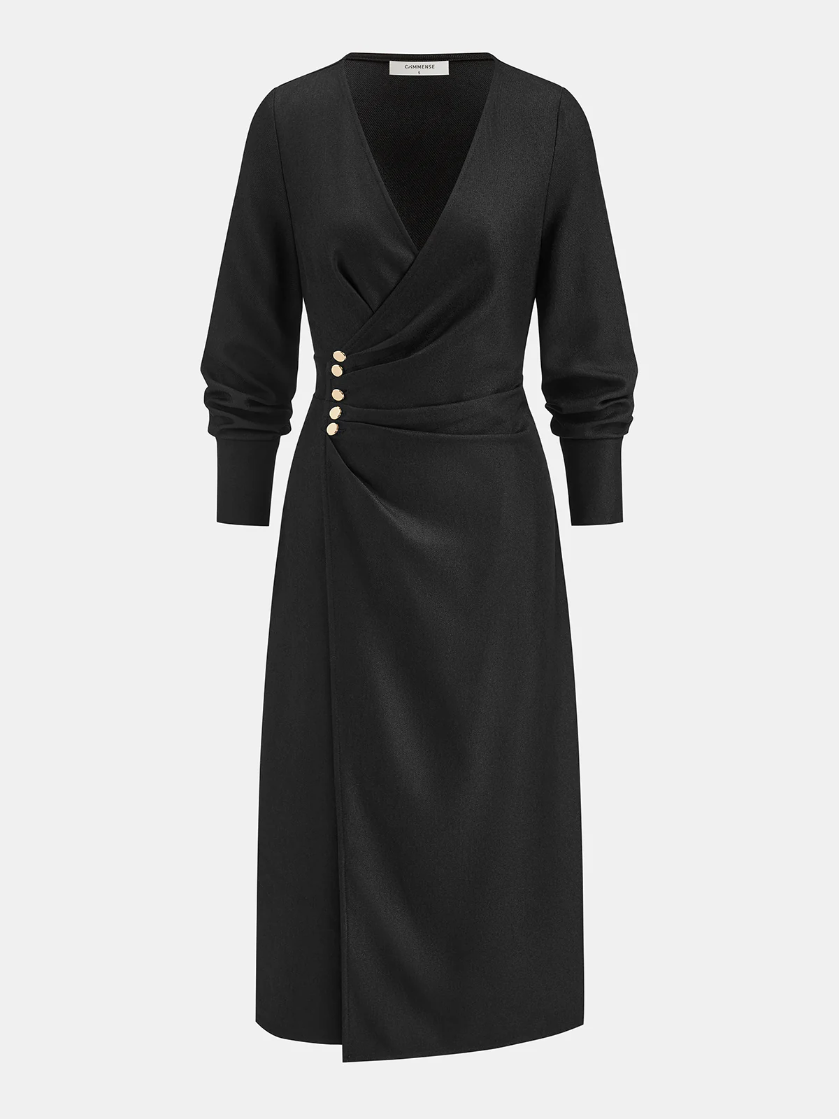 Wrap V-Neck Metal Detail Long Sleeve Maxi Dress