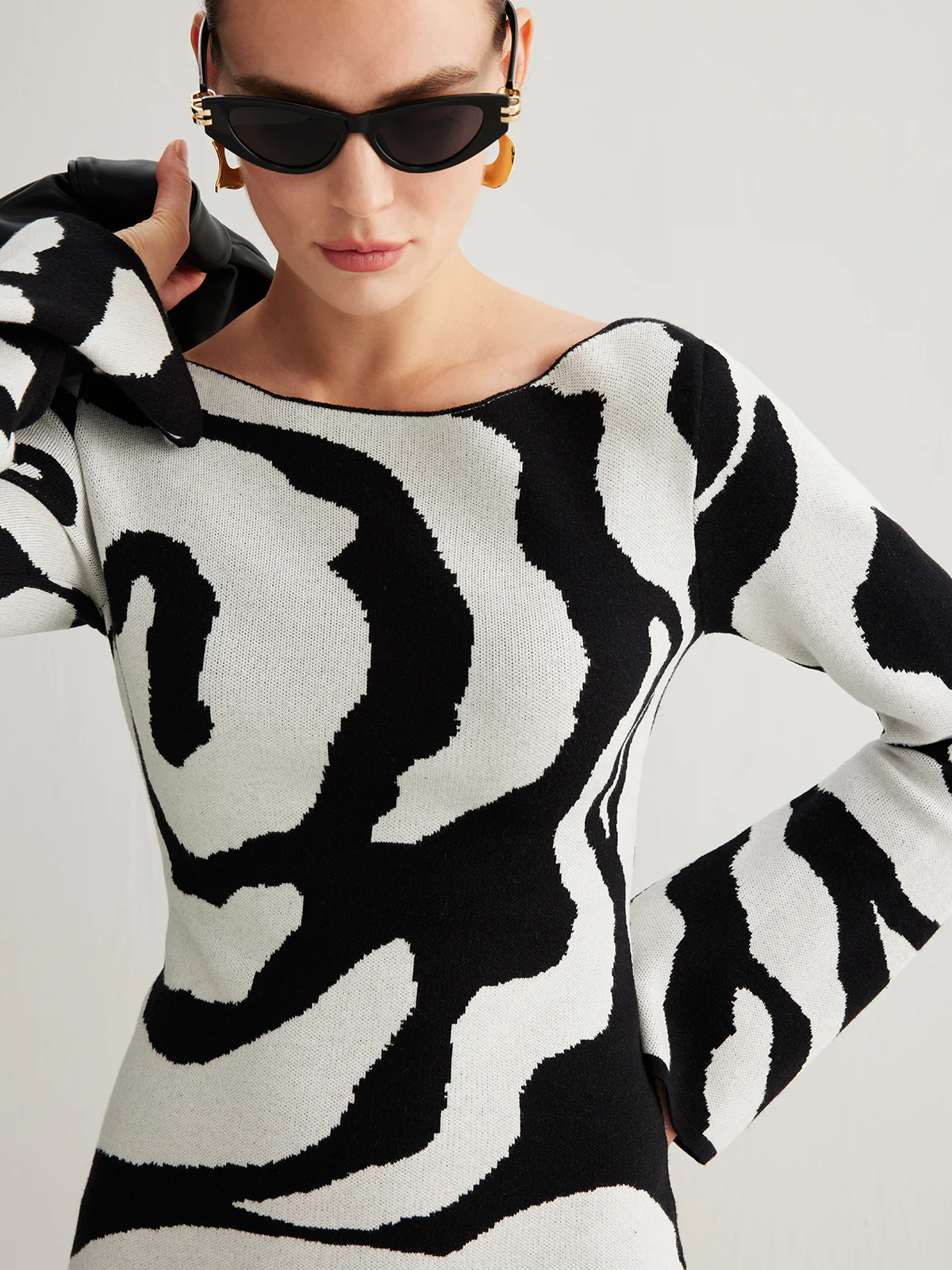 Zebra Bell Sleeve Sweater Dress - Image 2