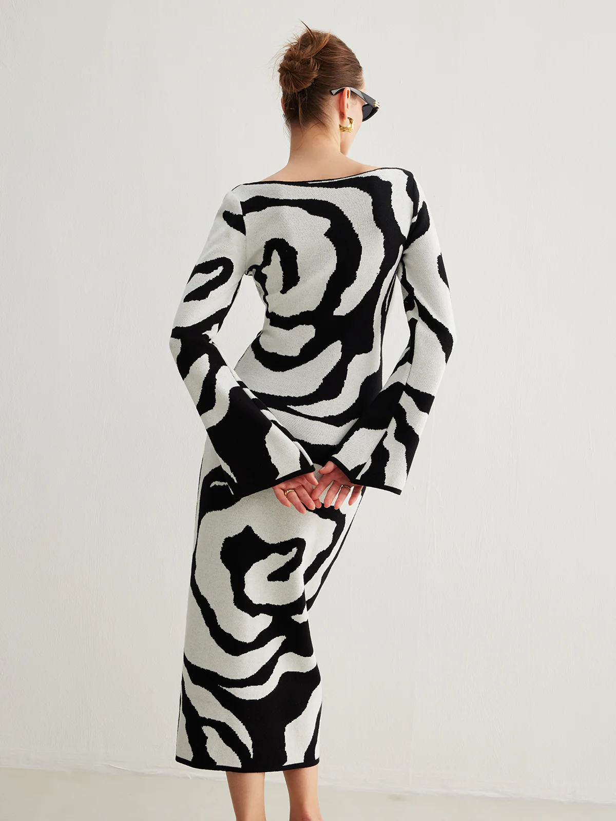 Zebra Bell Sleeve Sweater Dress - Image 4