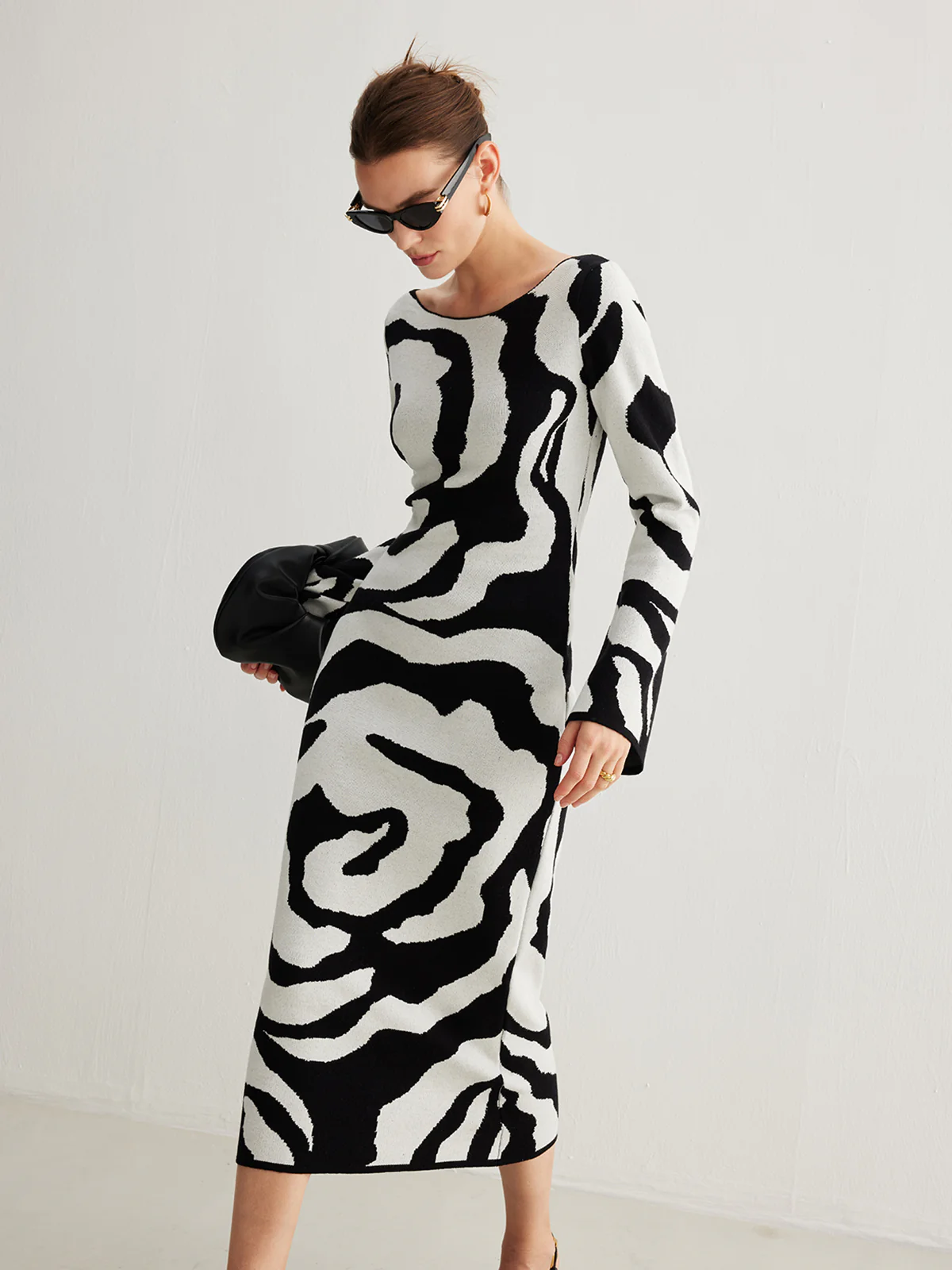 Zebra Bell Sleeve Sweater Dress - Image 6
