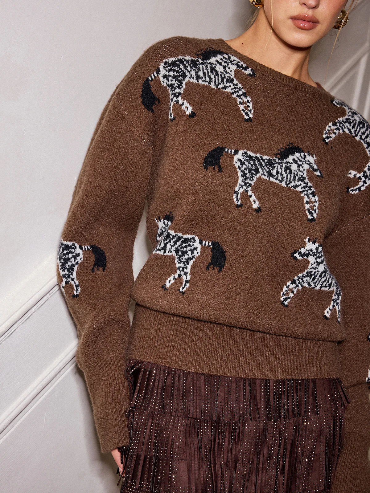 Zebra Pattern Knit Sweater - Image 2