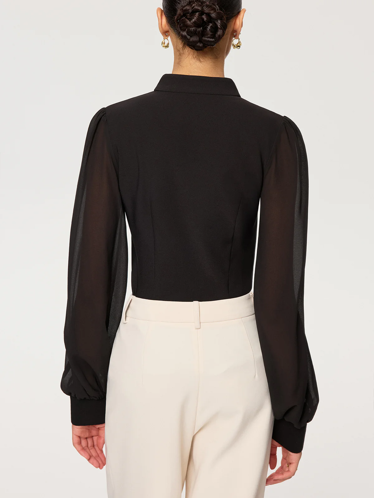 Zip Detail Chiffon Sleeves Blouse - Image 4