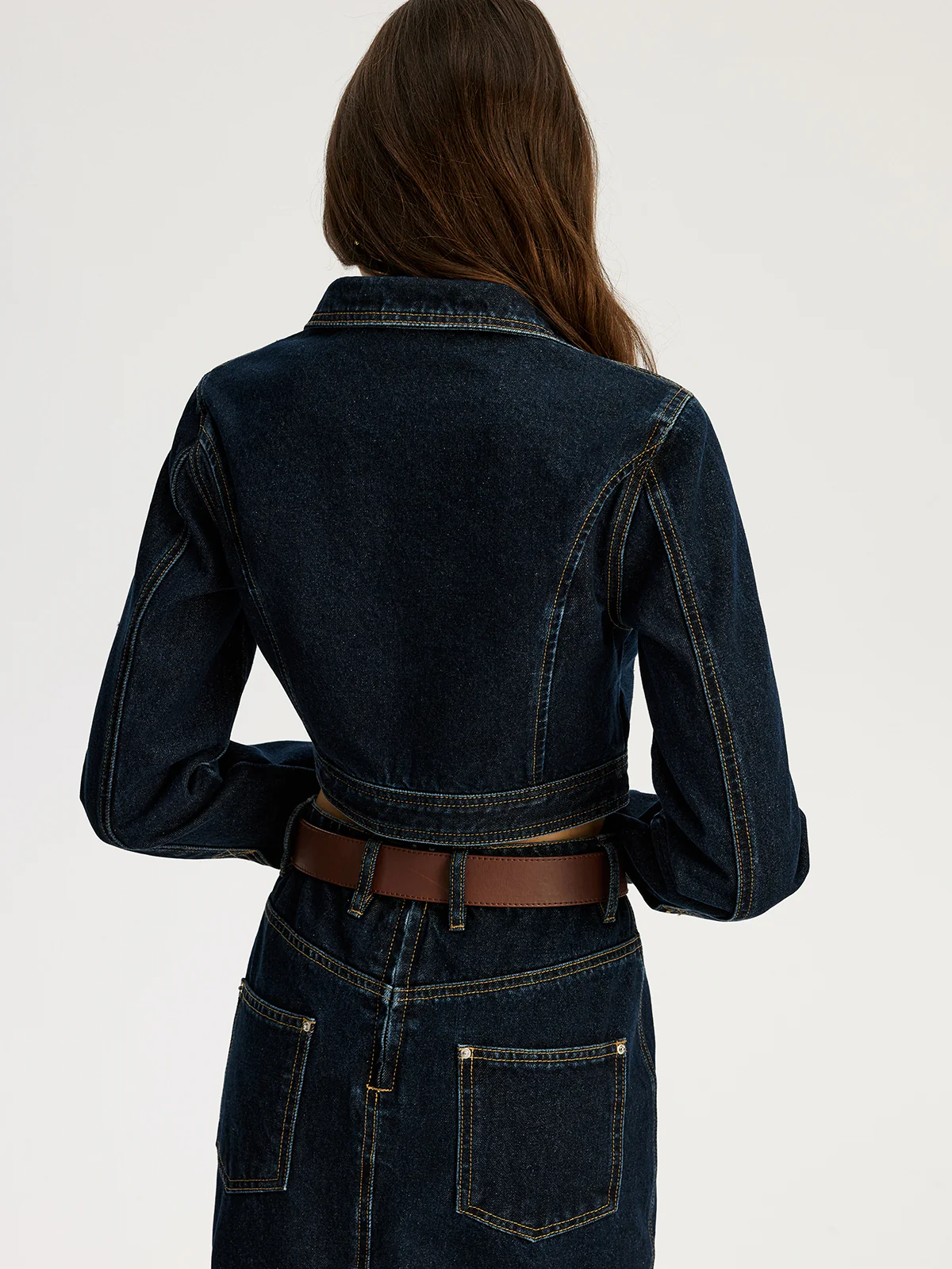 Zip Front Cropped Denim Jacket - Image 5