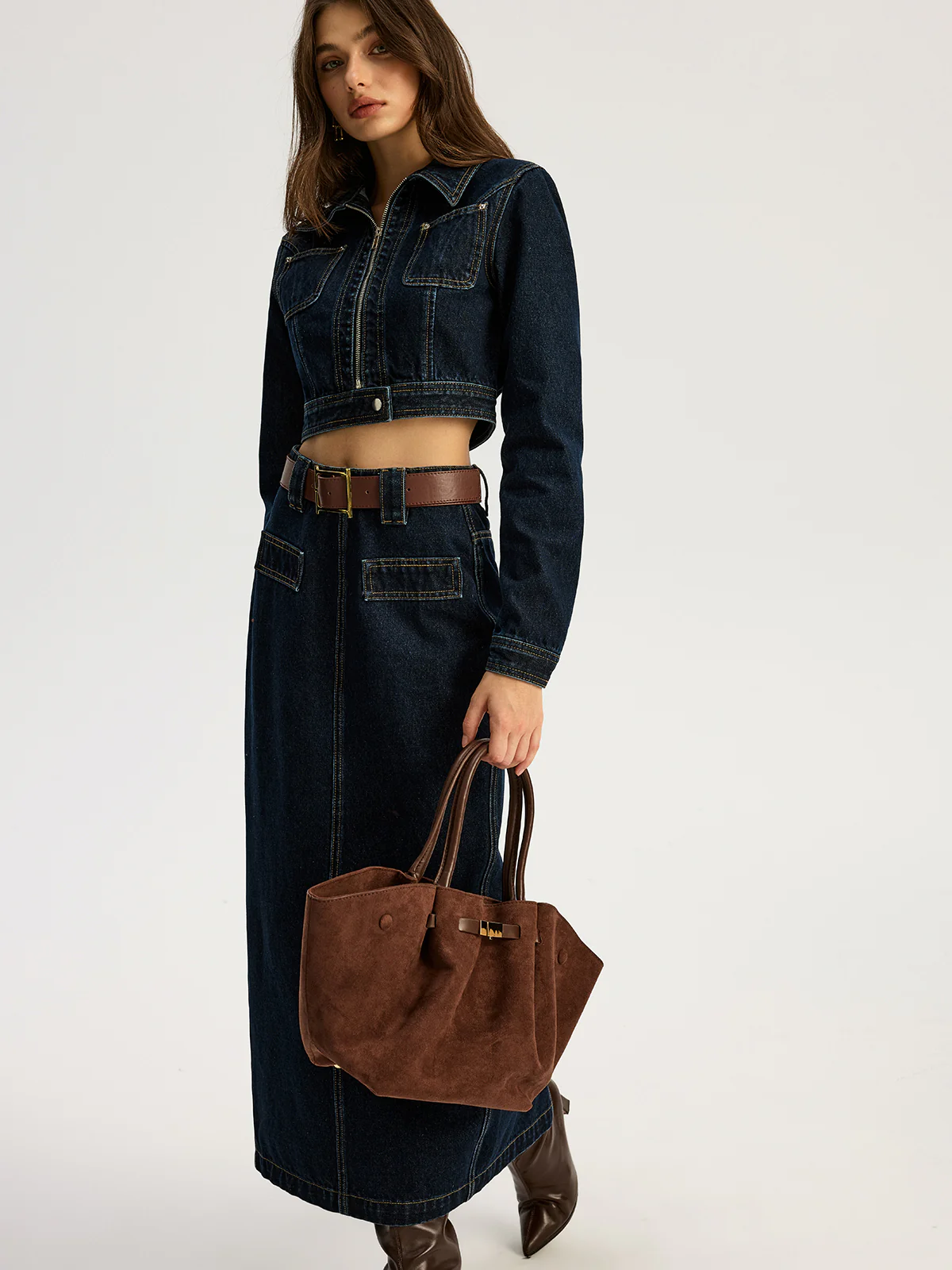 Zip Front Cropped Denim Jacket - Image 7