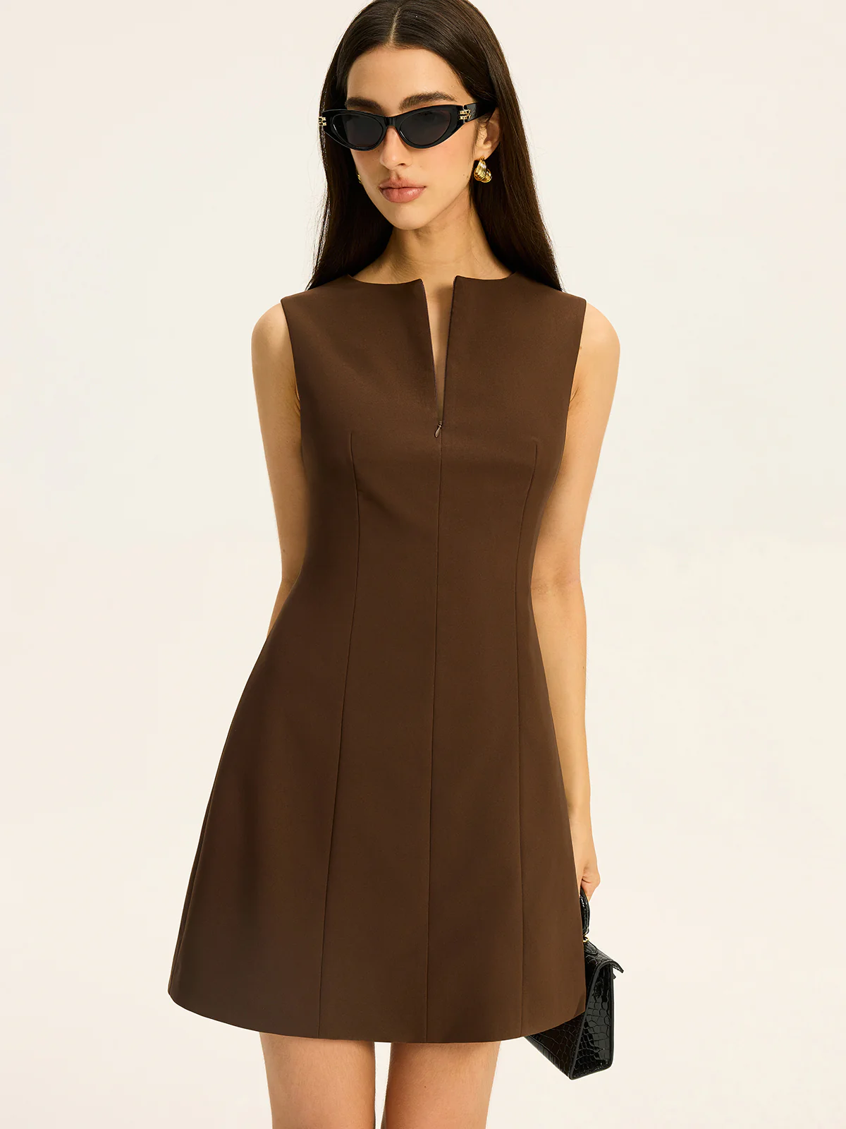 Zip-Front Neckline Mini Dress