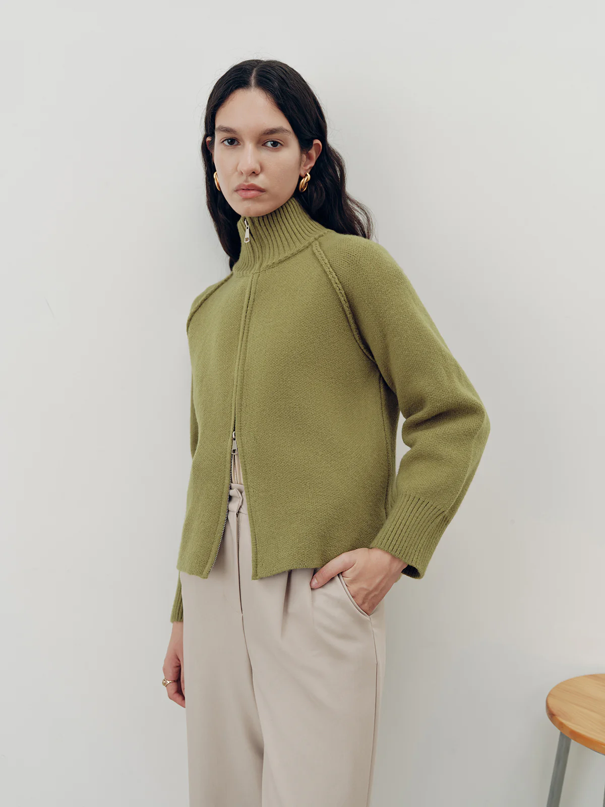 Zip-Up Turtleneck Knit Cardigan - Image 3
