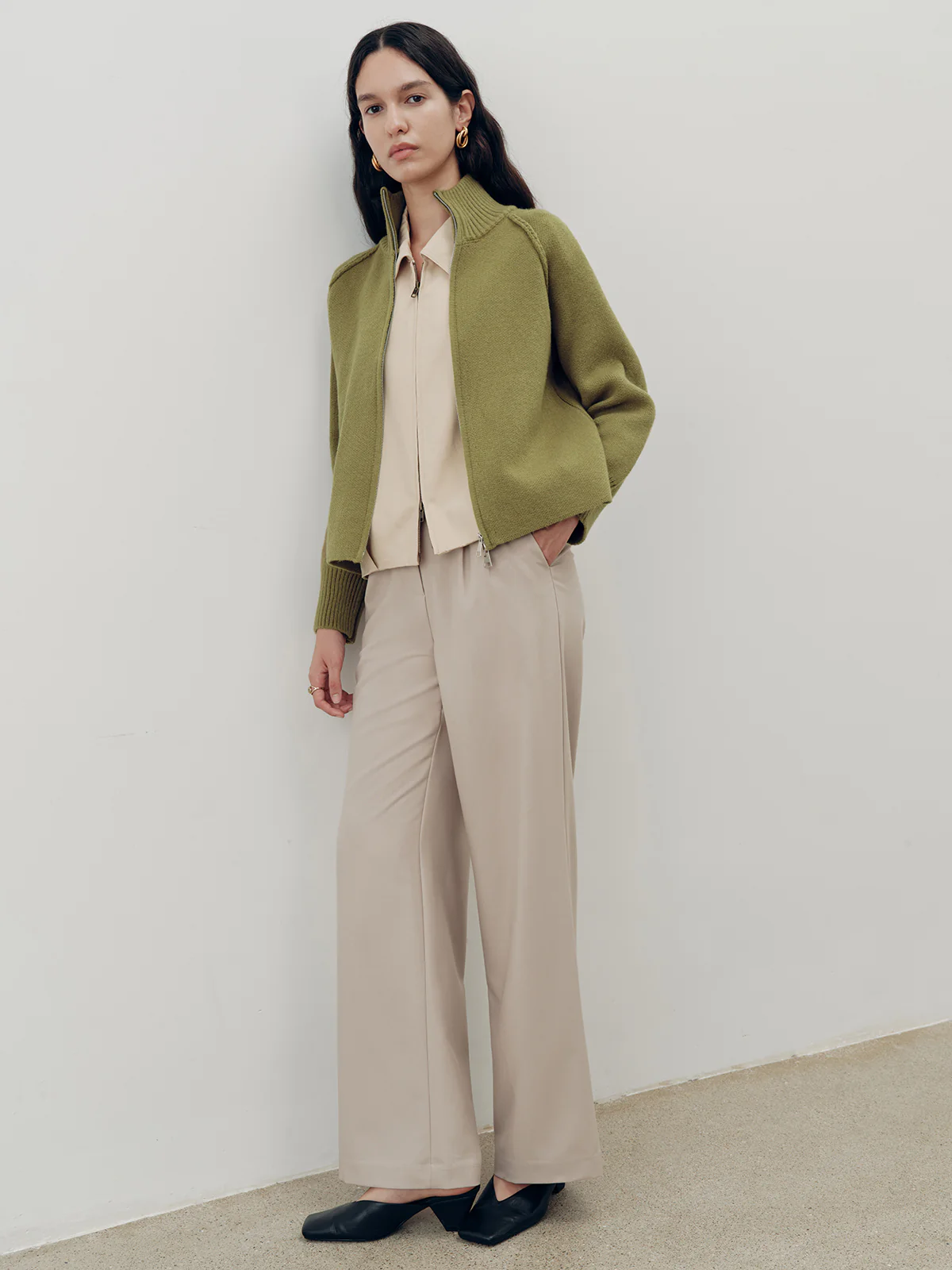 Zip-Up Turtleneck Knit Cardigan - Image 4