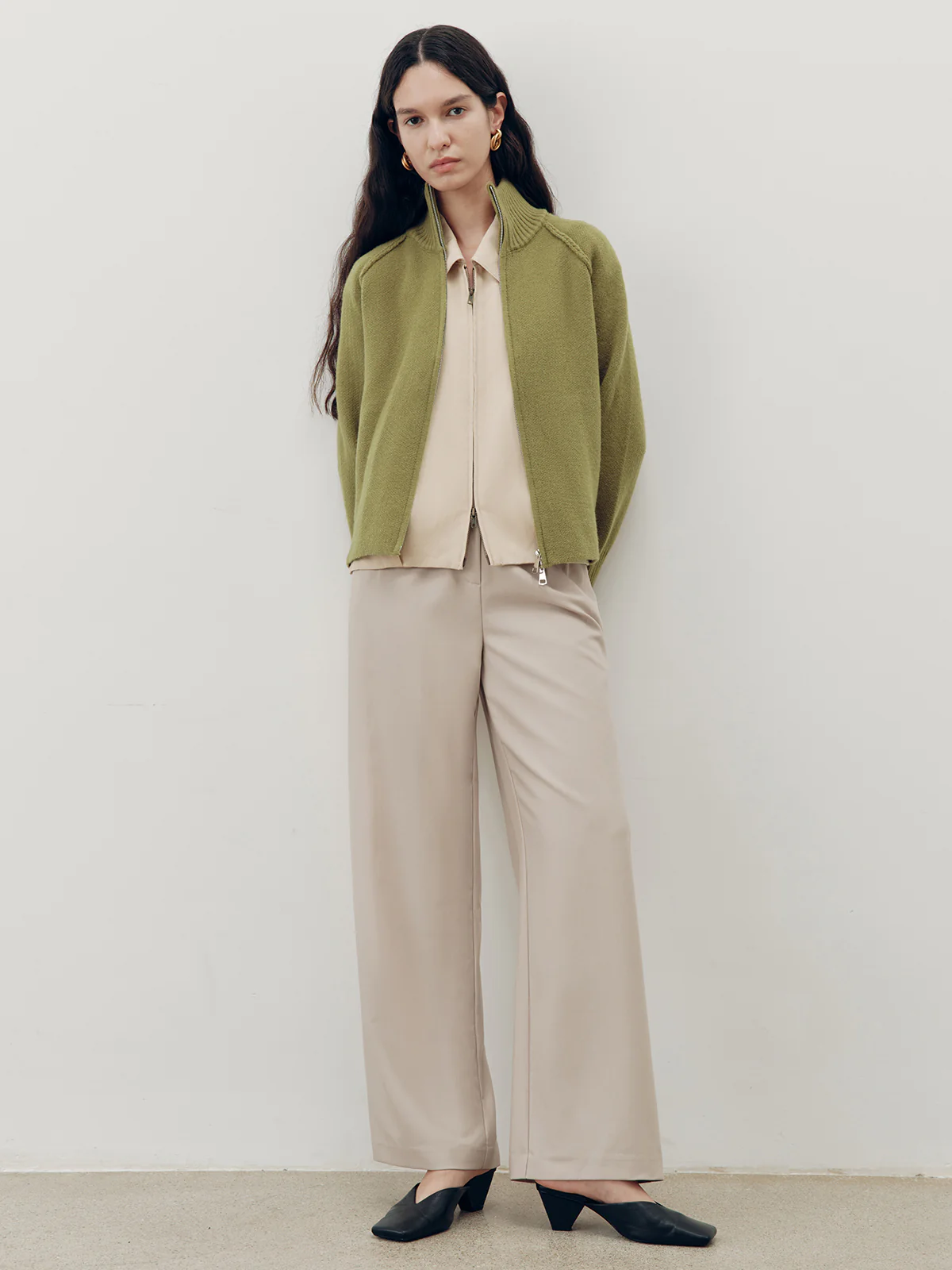 Zip-Up Turtleneck Knit Cardigan - Image 6