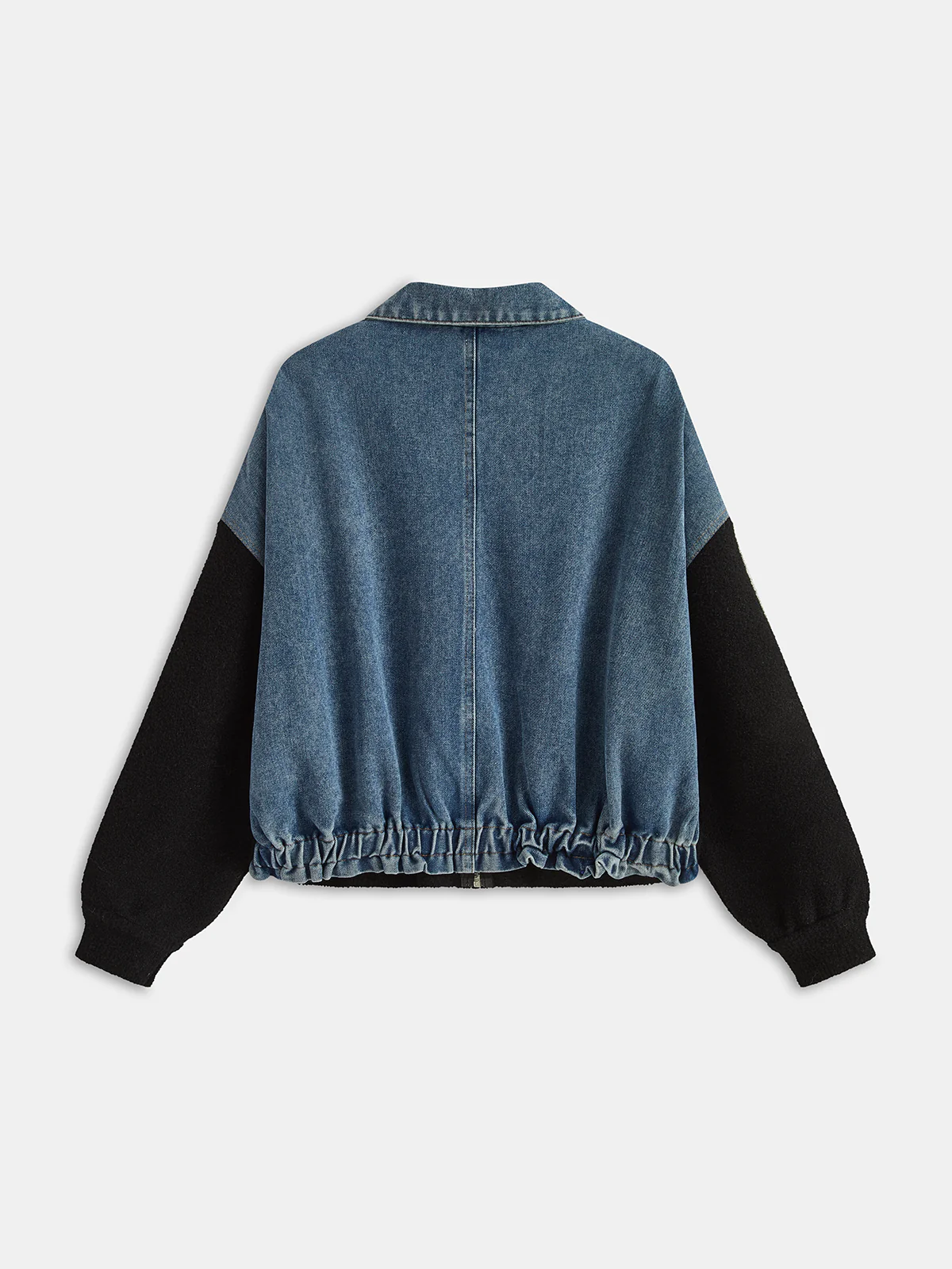 Zipper Denim Panel Knit Outerwear - Image 3